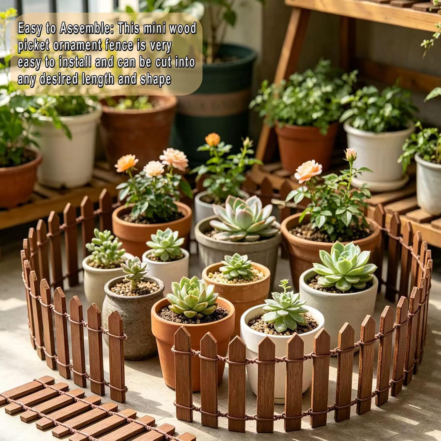 Markeny 4 Pack 35.4 Inche Long Fairy Garden Fence, White Wood Picket Fence, Decorative Fence for Miniature Garden, Fairy Garden Ornaments