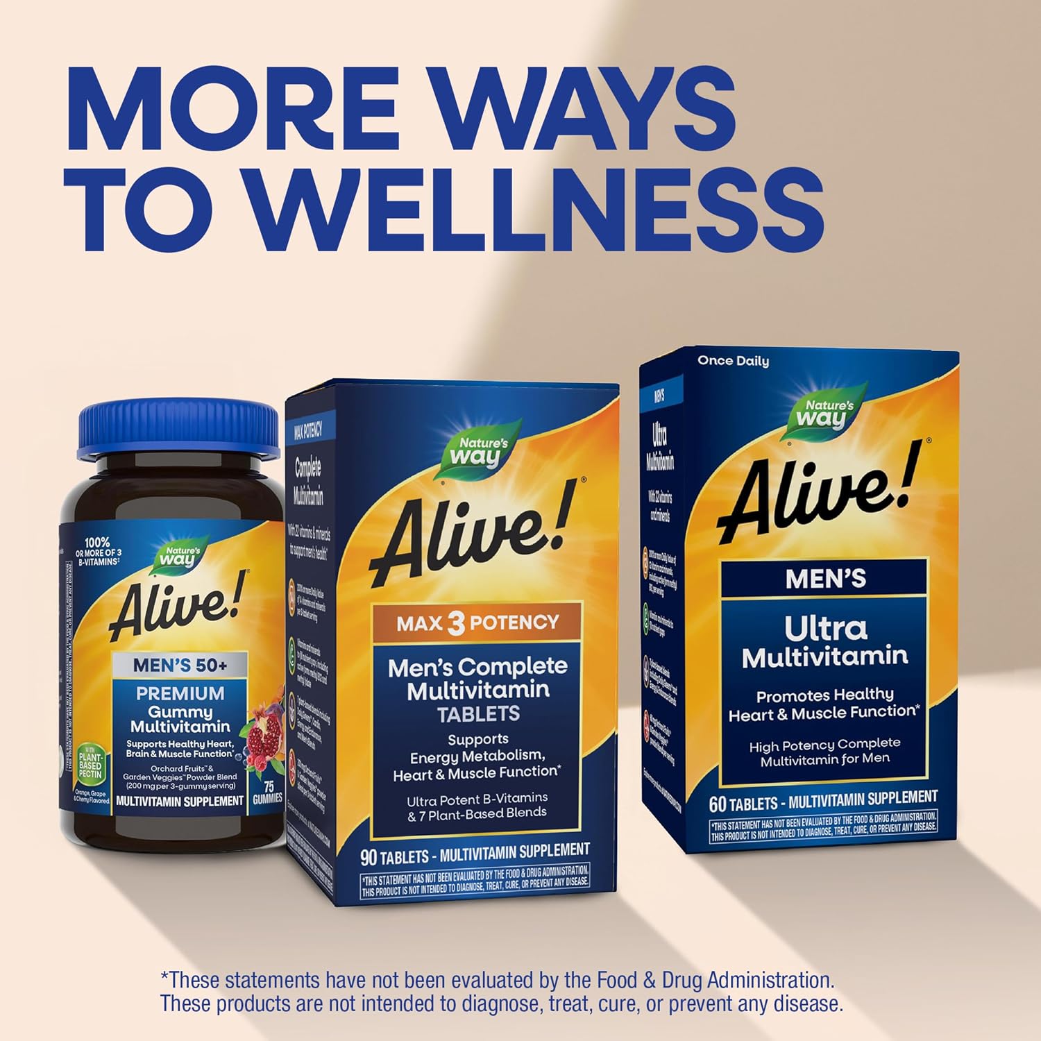 Nature's Way Alive! Men’s Max3 Potency Daily Multivitamin, 90 Tablets | High Potency Multivitamin for Men with B-Vitamins for Cellular Energy*, Supports Heart, Muscle and Eye Health*