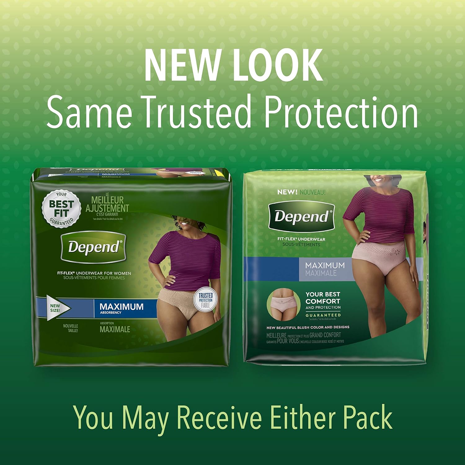 Depend FIT-FLEX Incontinence Underwear for Women, Disposable, Maximum Absorbency, Large, Blush, 52 Count (2 Packs of 26) (Packaging May Vary)