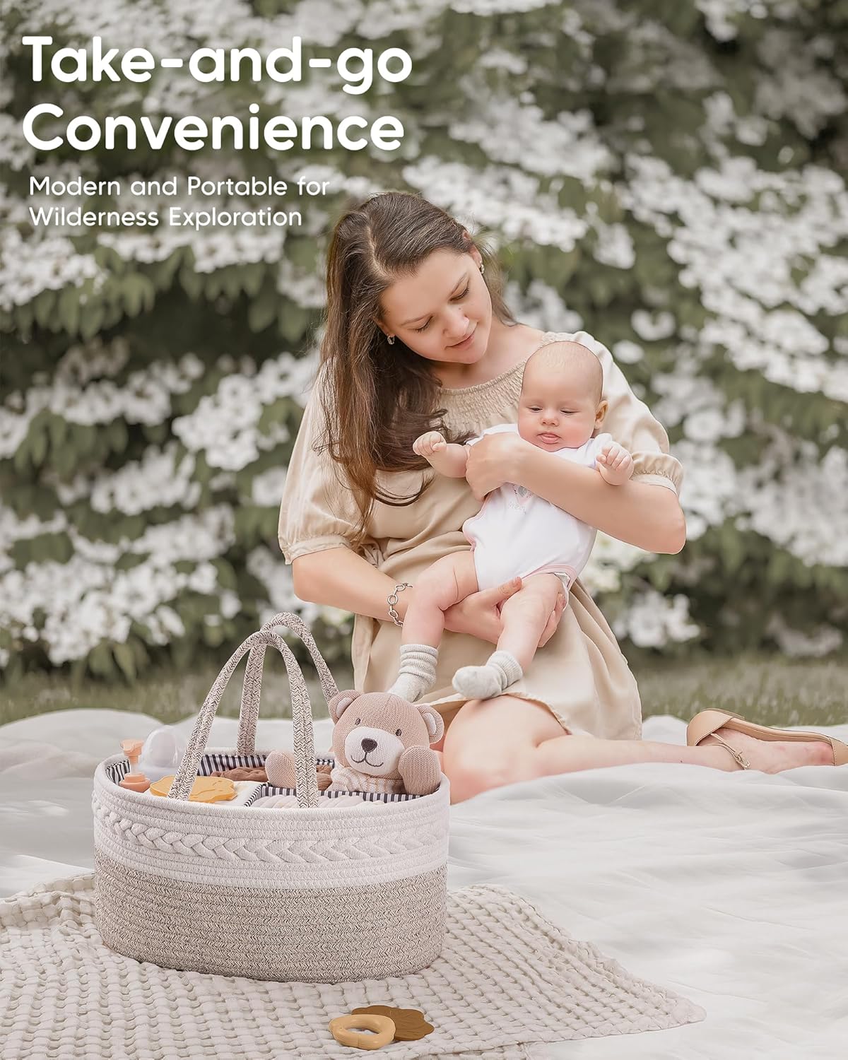Maliton Diaper Caddy Organizer for Baby, Cotton Rope Baby Gift Basket, Portable Diaper Organizer for changing table, Nursery Storage Organizer