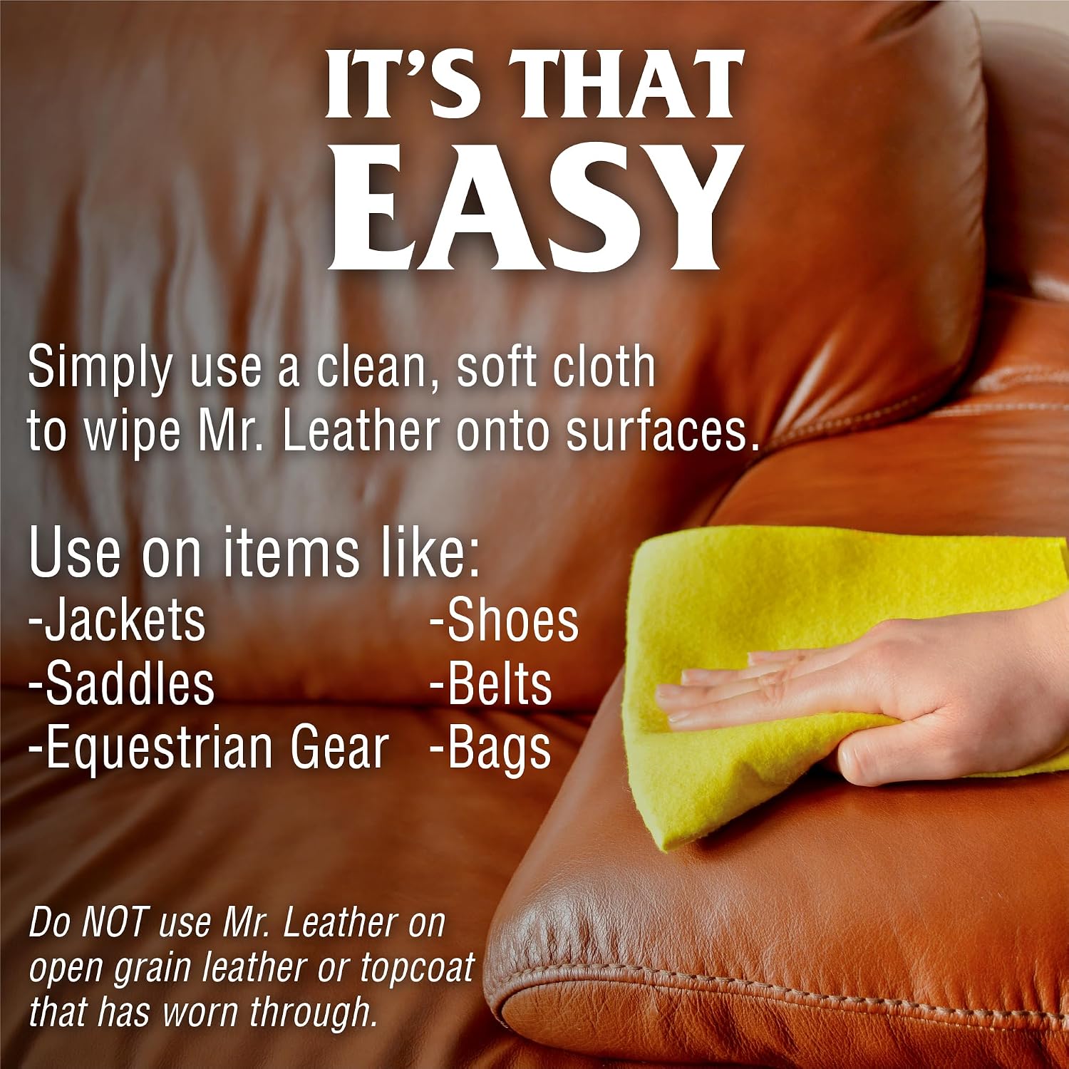 MR. LEATHER Cleaner & Conditioner, Restores & Protects All Leather, 8 oz | Made with Natural Oils, Hydrating & Water-Repelling Cream, Ideal for Leather Furniture, Sofa, Auto Interior, Shoes & Bags