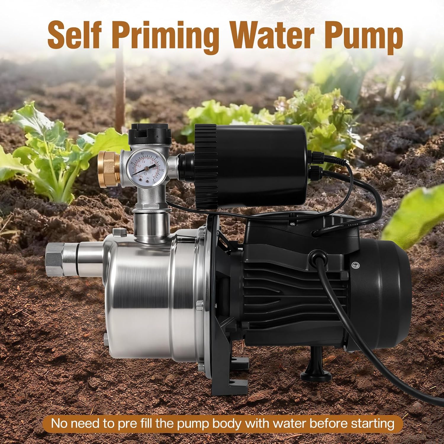 3/4 HP Water Pressure Booster Pump for House, Shallow Well Pump with Pressure Tank, Stainless Steel 1050 GPH 110V Auto On/Off Water Booster Pump