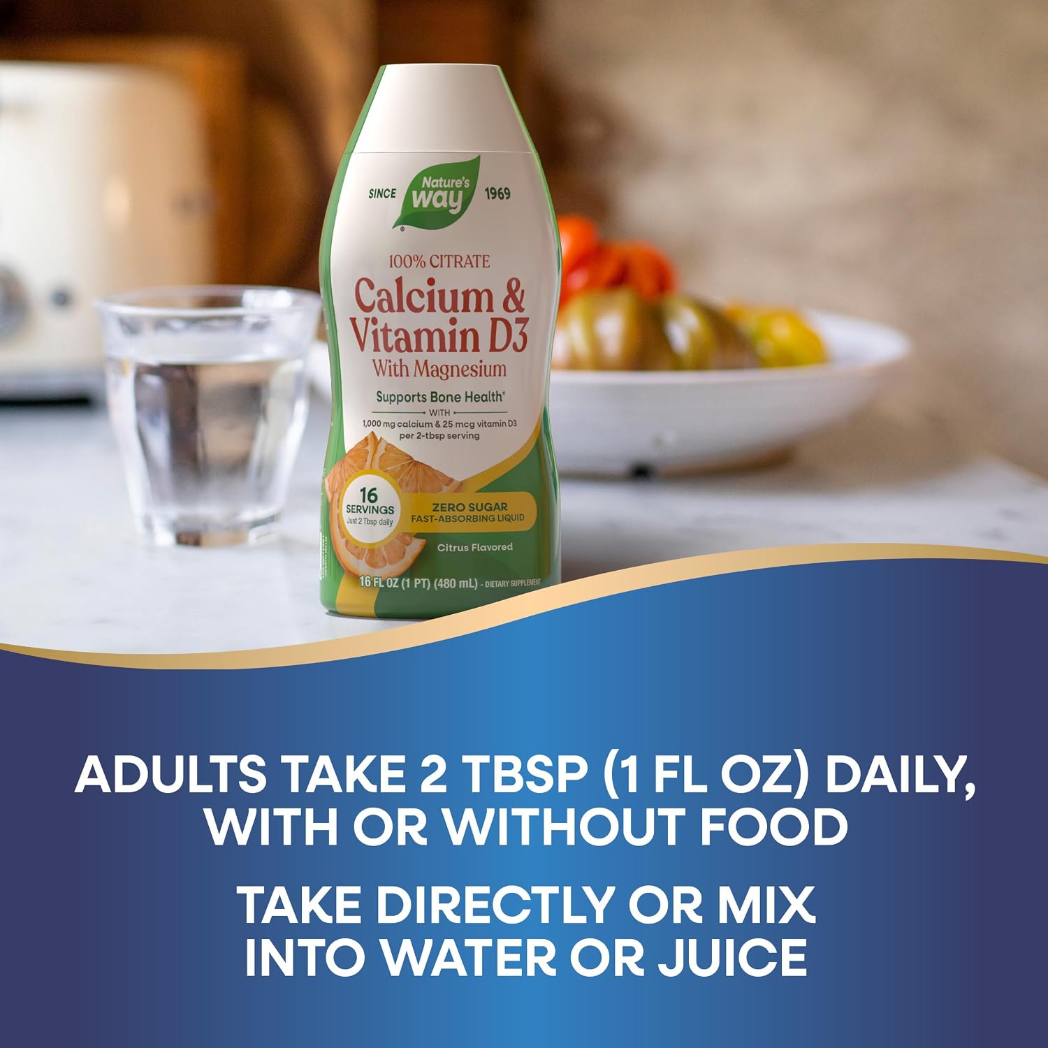 Nature's Way Calcium & Vitamin D3 with Magnesium Liquid, 16 Fl Oz | Fast-Absorbing Liquid Calcium
