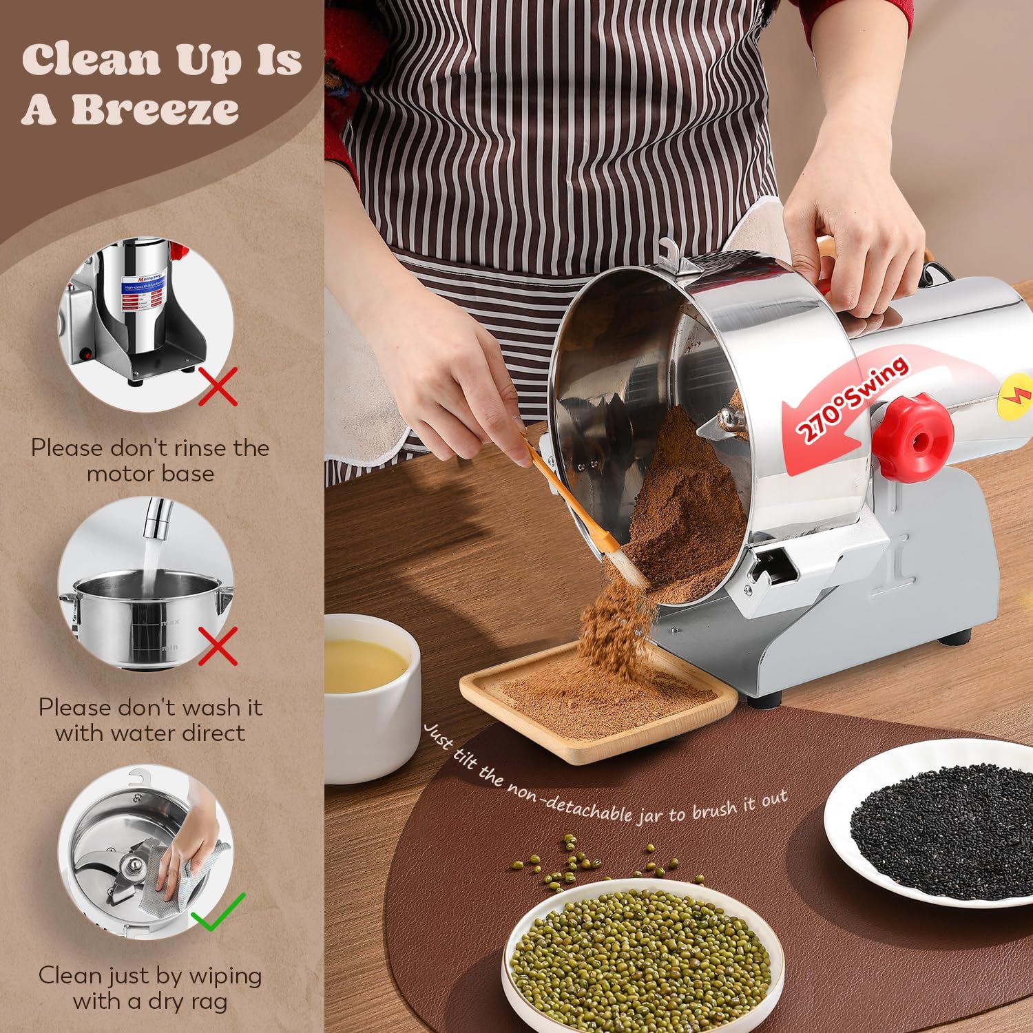 Moongiantgo Grain Mill Grinder Commercial Spice Grinder, 2500g Swing, 110V