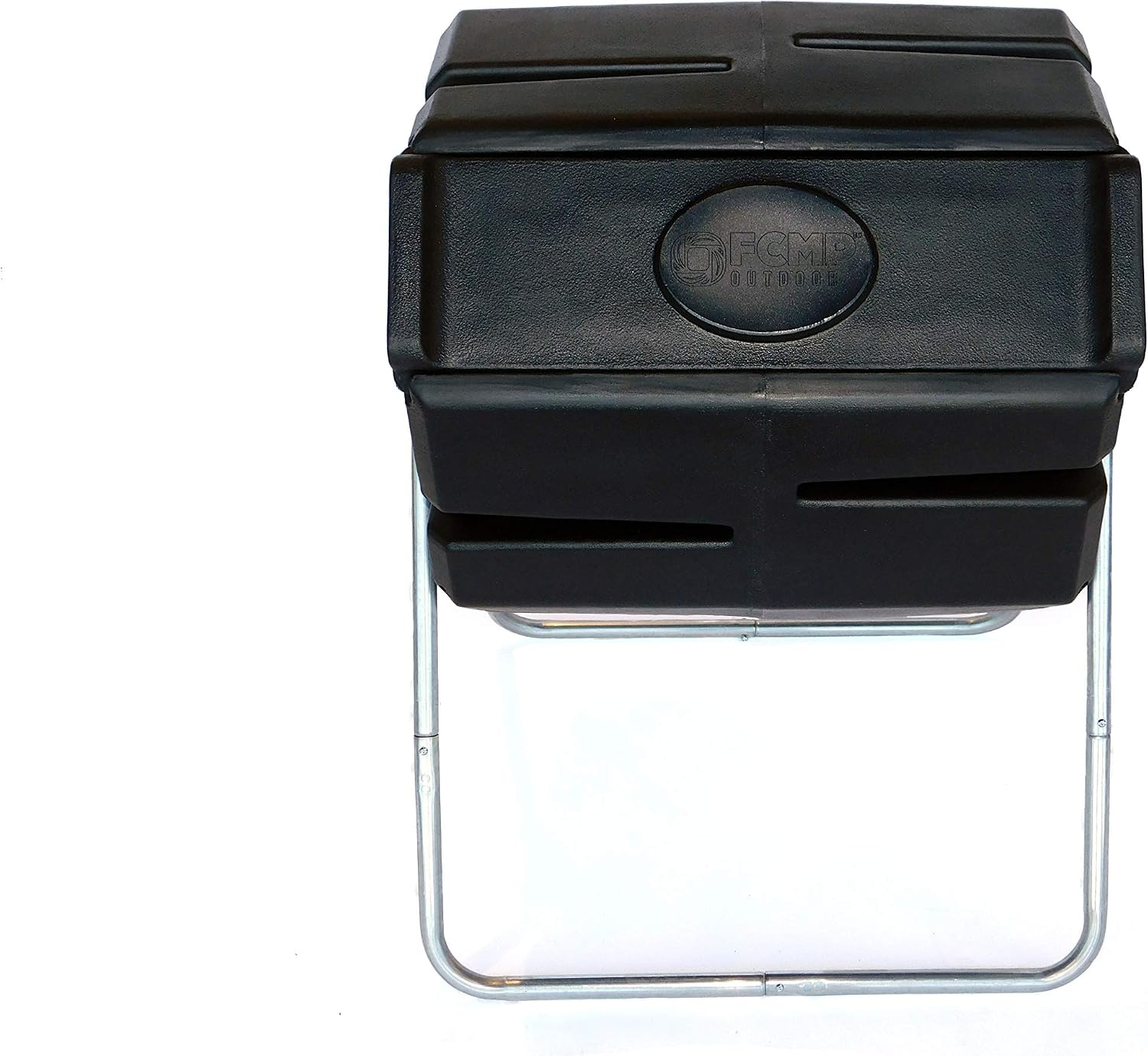 FCMP Outdoor 37 Gallon 1 Piece Plastic Single Chamber Roto Tumbling Composter Outdoor Elevated Rotating Garden Compost Bin, Black