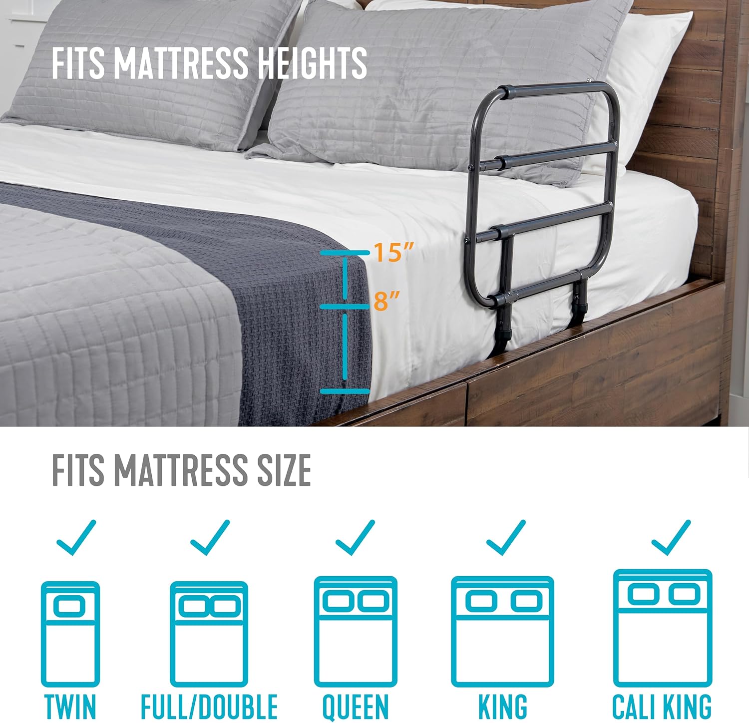 Able Life Bedside Extend-A-Rail, Adjustable Senior Bed Safety Railing and Stand Assist Grab Bar, Extendable Guardrail for Seniors and Elderly Adults