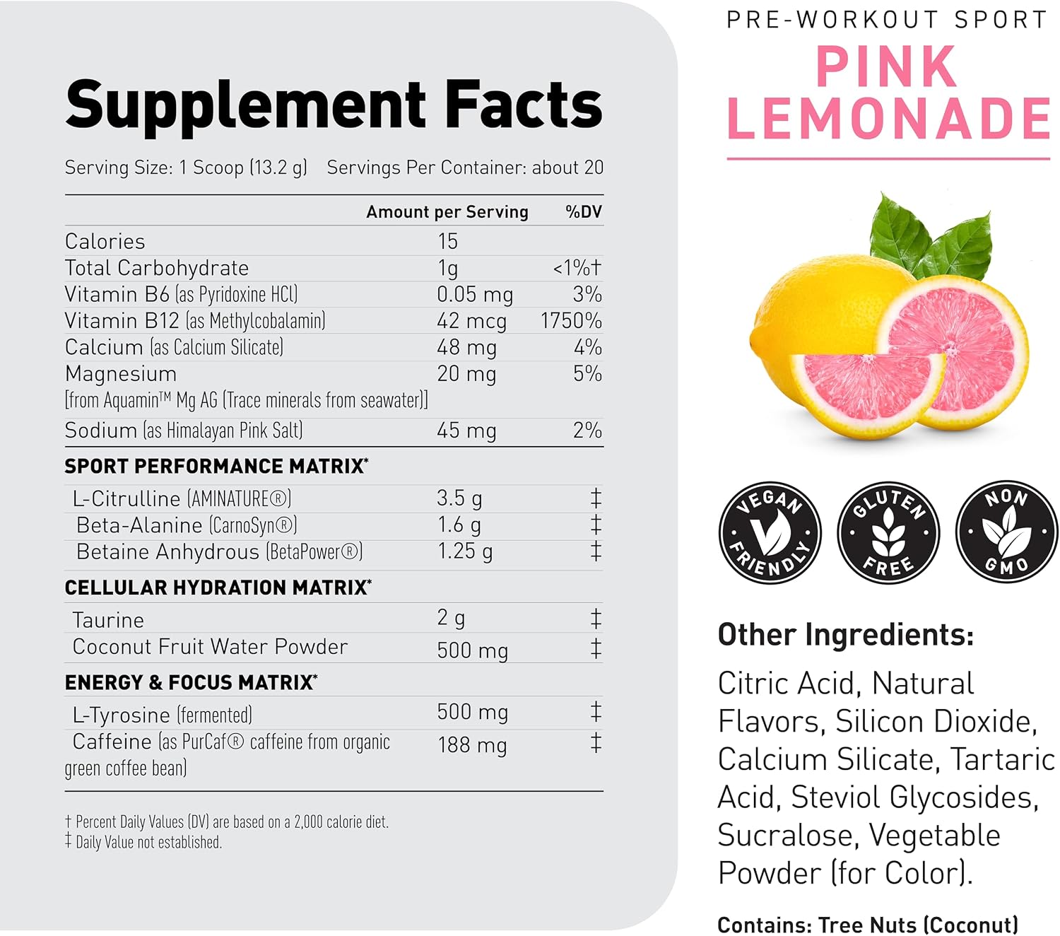 Kaged Sport Pre Workout Powder for Men & Women, Mango Lime, Sport Certified, 188mg Caffeine, Nitric Oxide Supplement, Beta Alanine for Energy