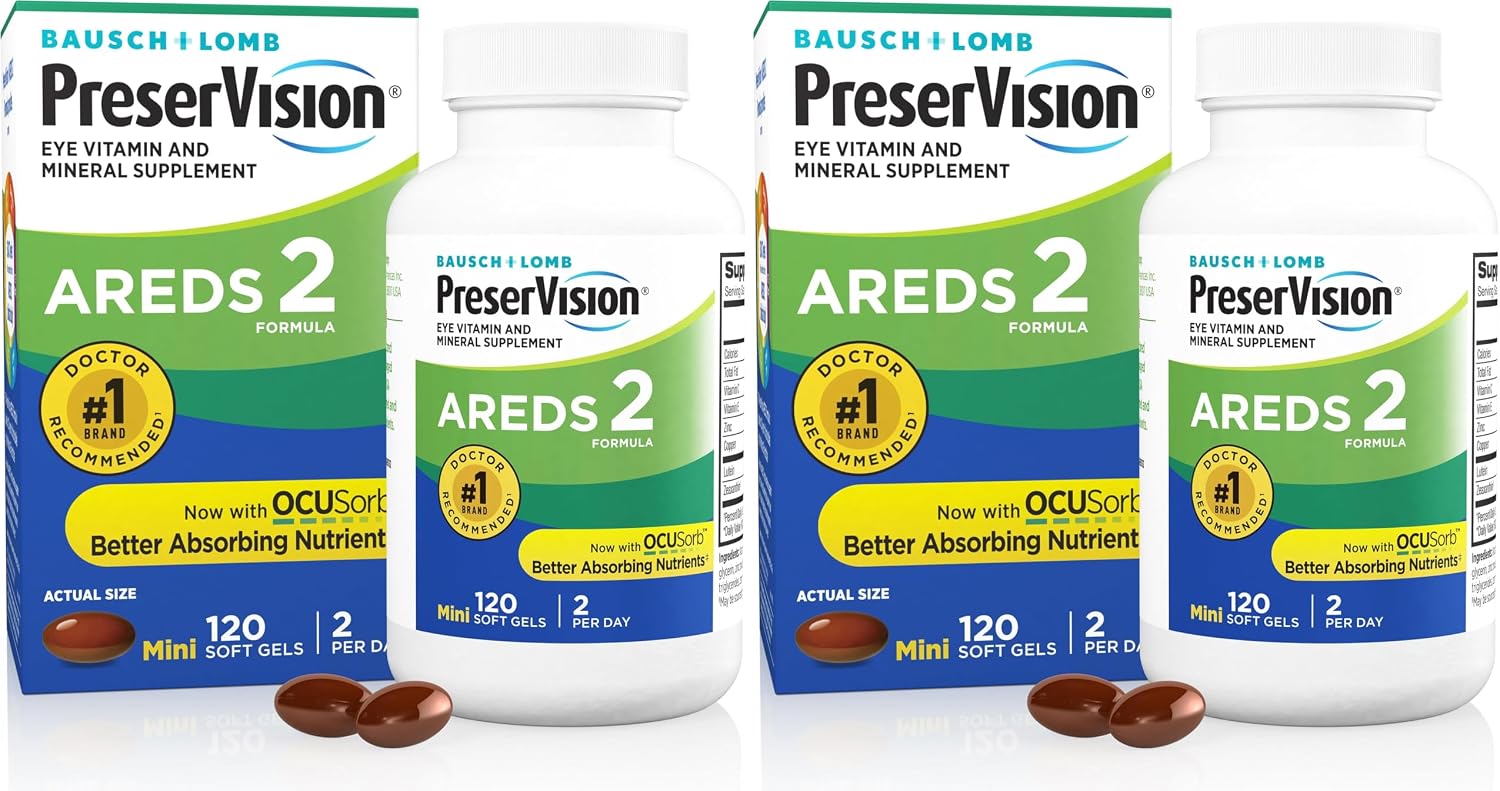 PreserVision AREDS 2 Eye Vitamins, #1 Eye Doctor Recommended Brand, Lutein and Zeaxanthin Supplement with Vitamin C, Vitamin E, Zinc, and Copper, 120 Softgels (Minigels)
