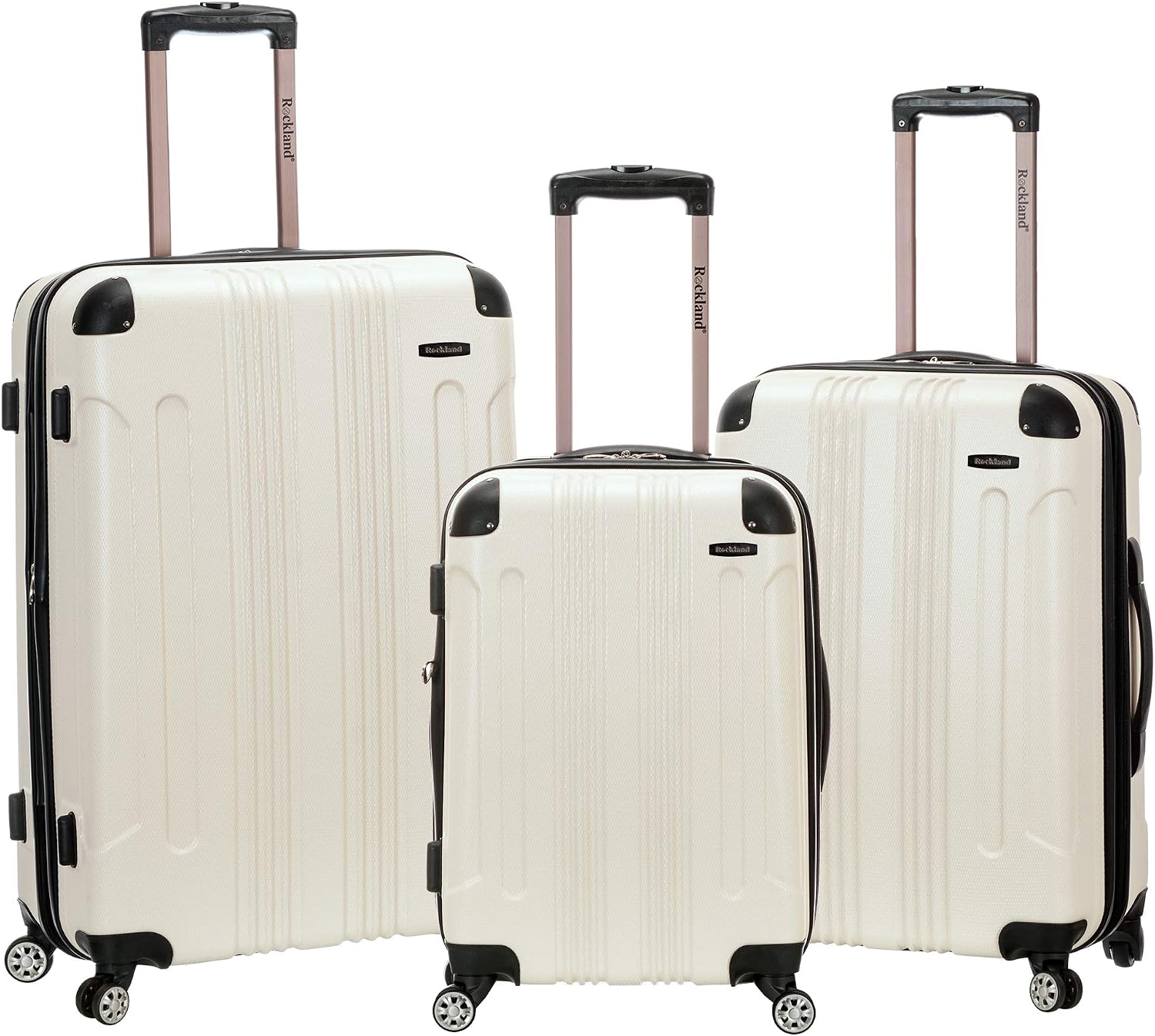 Rockland London Hardside Spinner Wheel Luggage, White, 3-Piece Set (20/24/28)