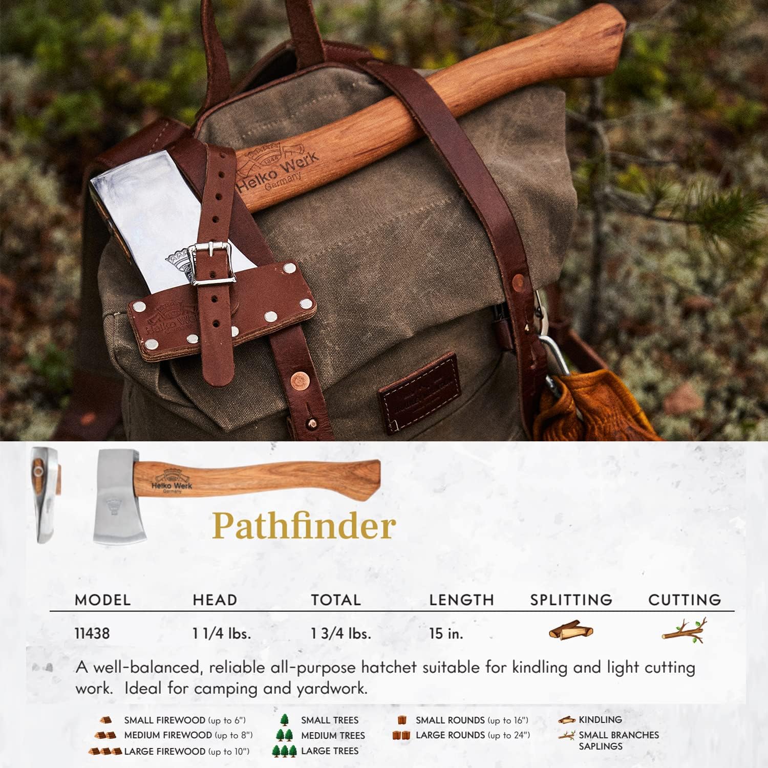 1844 Helko Werk Germany Classic Expedition Felling Axe (10497) | Made in Germany Large Felling Axe for Heavy Duty Felling Trees Cutting Wood and Timber Head 4.5lb, Handle 35 inches
