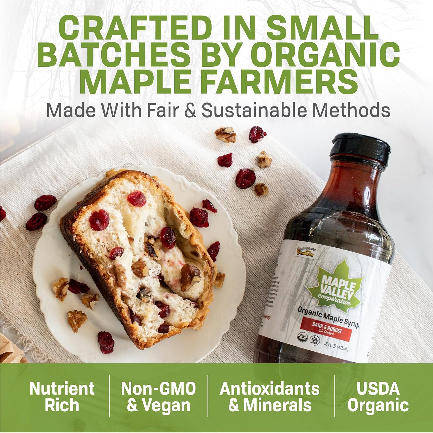 Maple Valley Organic Pure Maple Syrup, Dark & Robust, 32oz (Glass Bottle)​ | Naturally Sweetens Cooking, Baking, Coffee, Tea and Marinades; A Better Alternative to Refined Sugar and Table Syrup