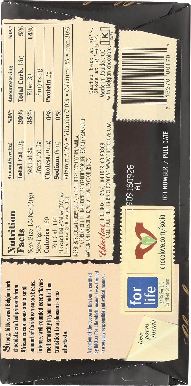 Chocolove, Strong Dark Chocolate Bar, 3.2 oz