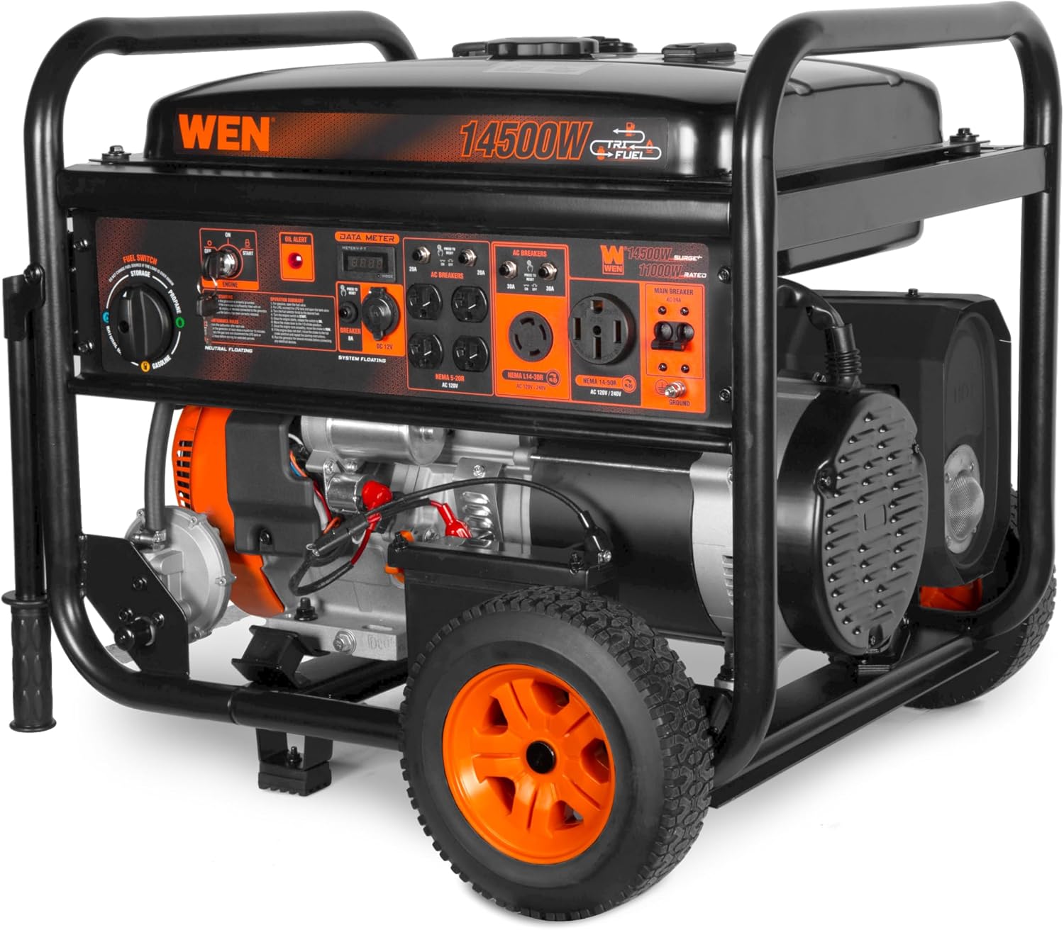 WEN 11,000-Watt 120V/240V Dual Fuel Portable Generator with Wheel Kit and Electric Start (DF1100T)