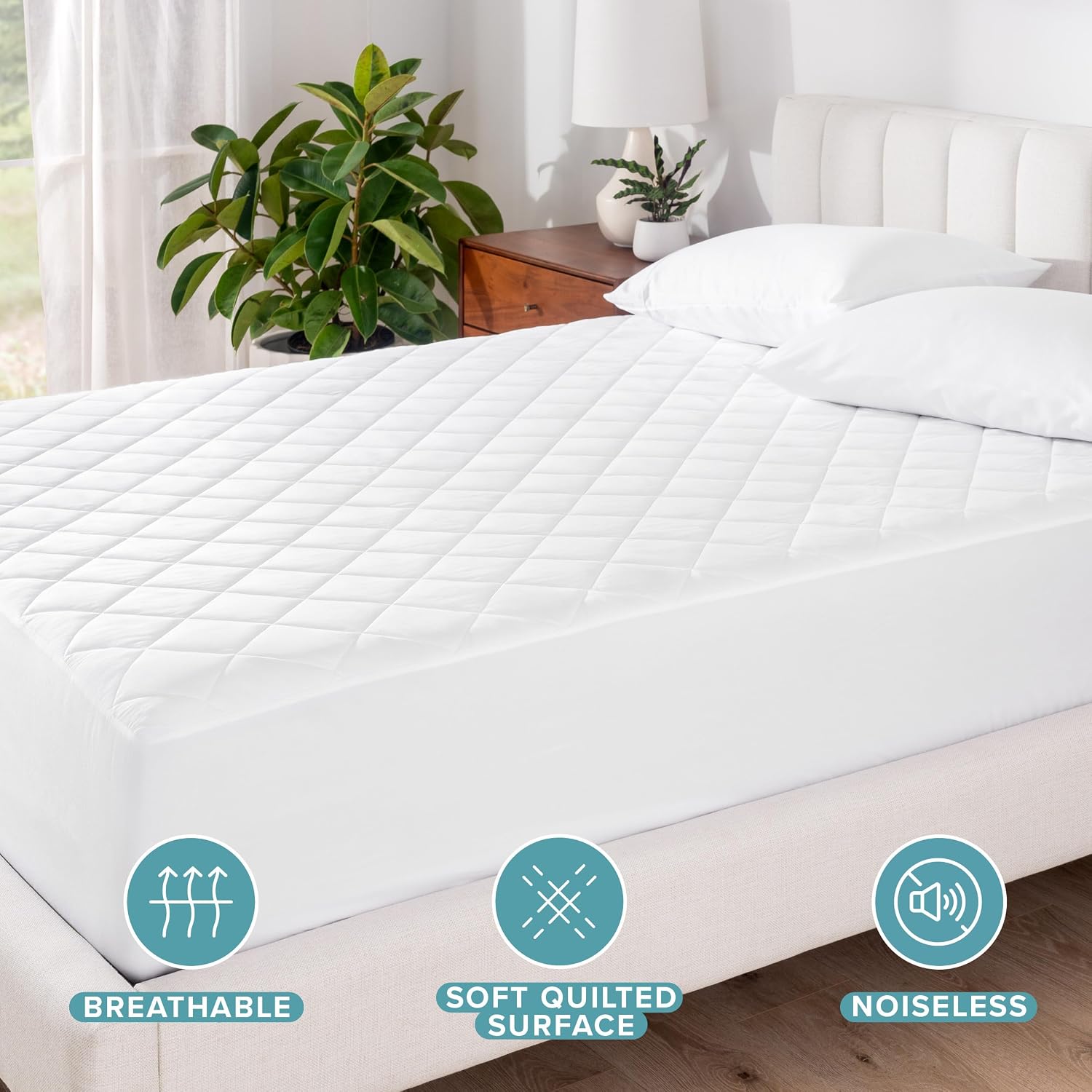 Bare Home Queen Size Mattress Protector - 100% Waterproof & Breathable - Premium Cooling Mattress Cover - Protects Against Spills - Vinyl Free Noiseless - Protect Your Mattress (Queen, White)