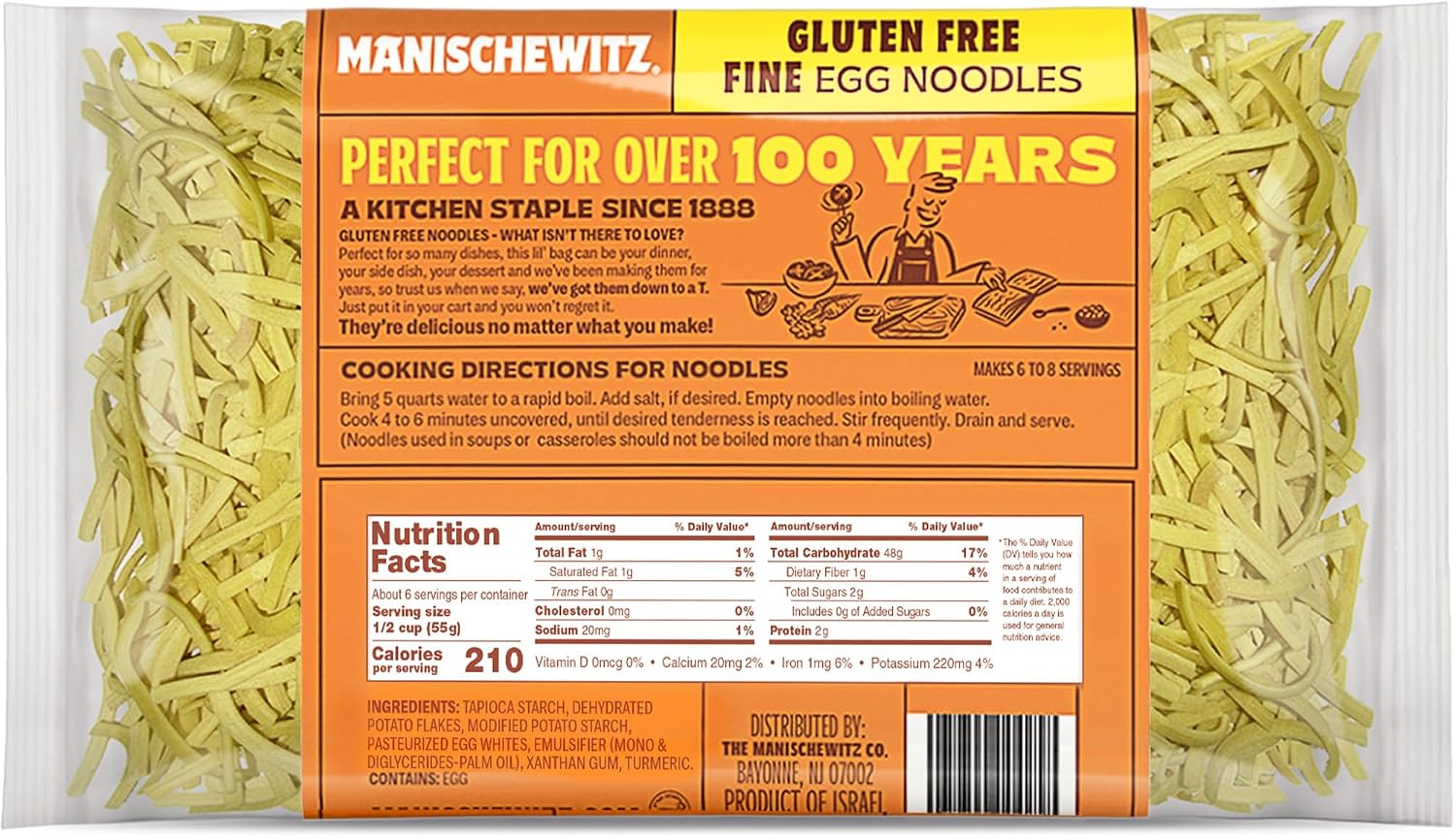 Manishewitz Gluten Free Fine Noodles 12oz (4 Pack) All Natural, Yolk Free, Low Sodium, Kosher for Passover and Year Round