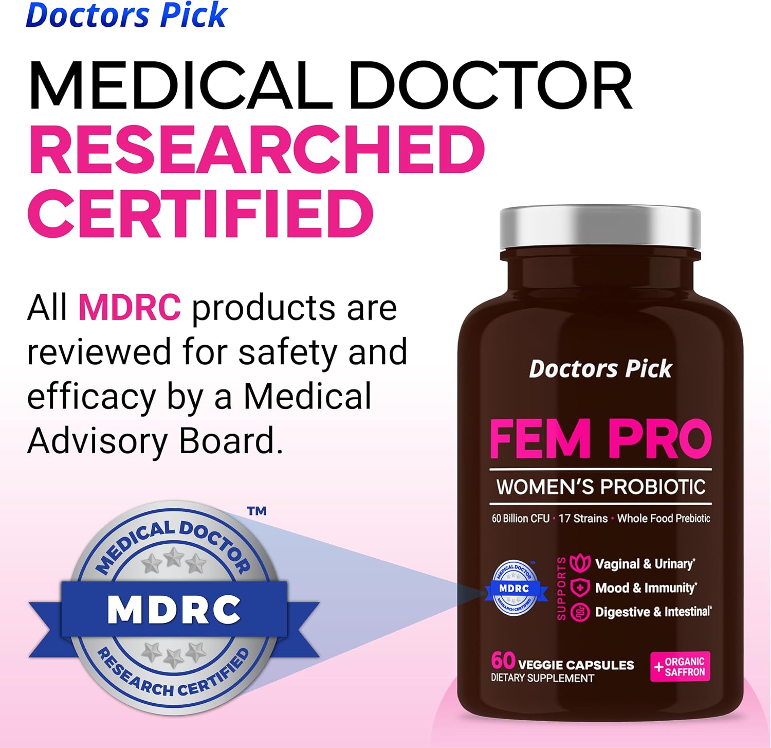 Fem Pro Probiotics for Women. 17 Clinically Effective Strains for Vaginal, Digestive & Immune Support, Urinary Tract Health