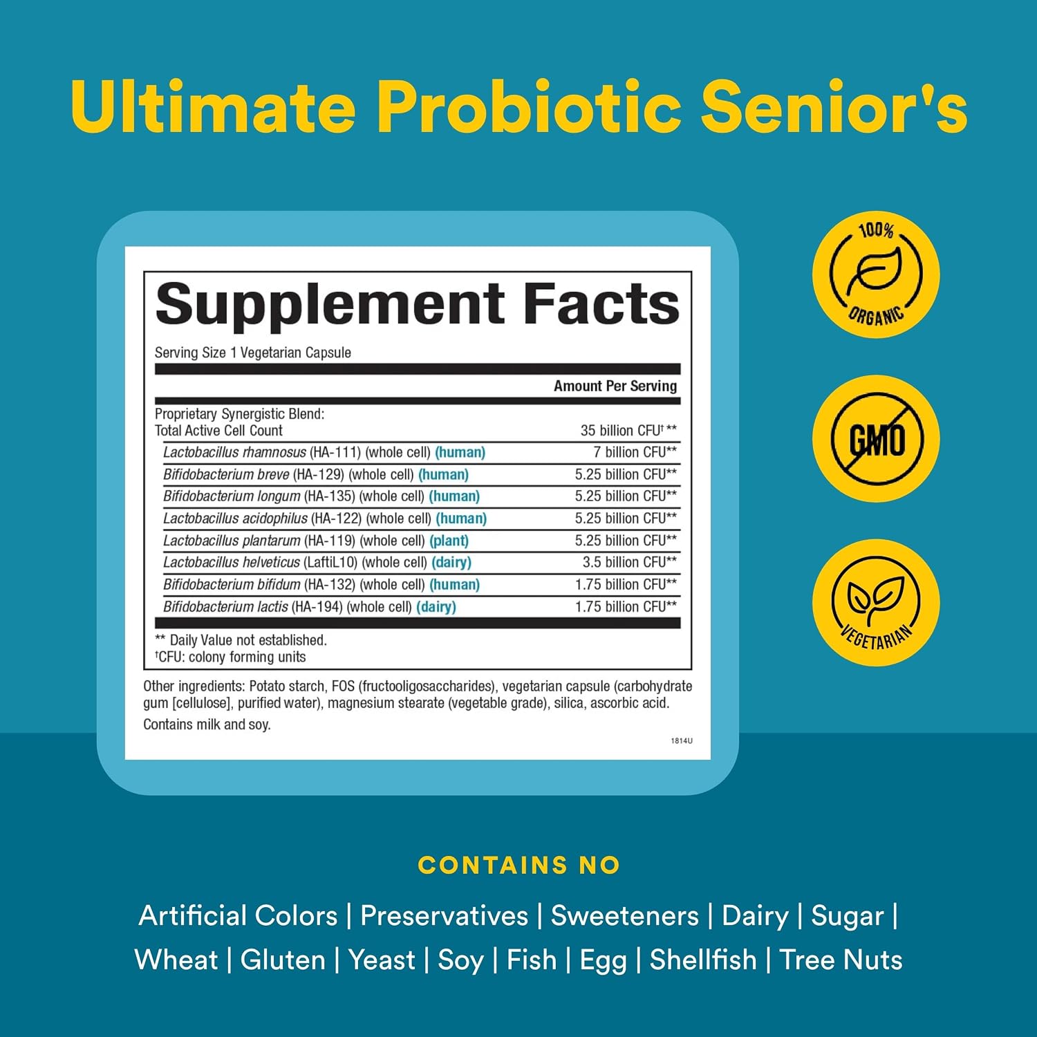 Natural Factors Ultimate Probiotic Senior's - Senior Supplement for Digestive & Immune Health - 35 Billion CFUs - Non-GMO & Gluten-Free - 30