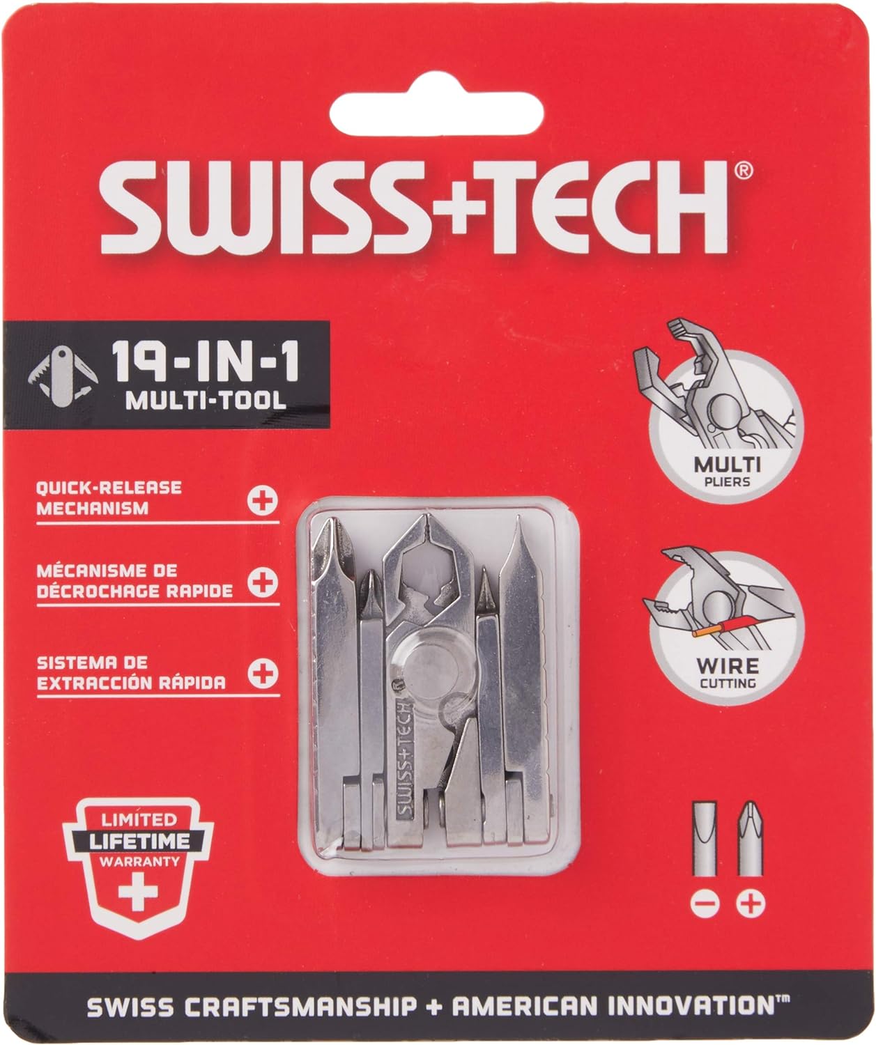 SWISS+TECH ST53100 Stainless Steel 19-in-1 Key Chain Multi Tool, Polished Finish (Single Pack)