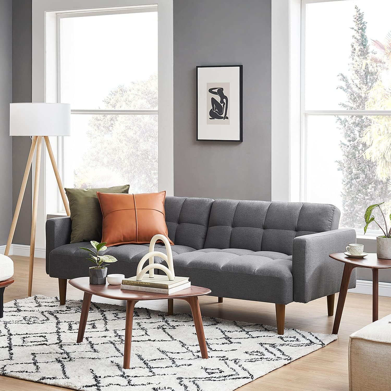 mopio 76.4" Futon Sofa Bed Chevron Styled, Sleeper Couch (Old Rosa Velvet)