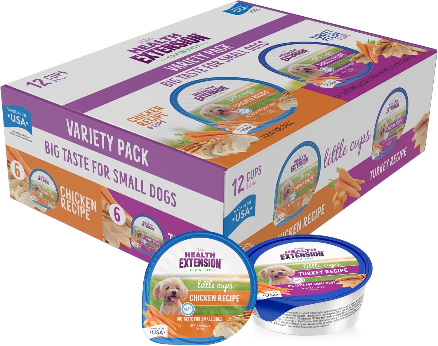 Health Extension Little Cups Grain-Free Wet Dog Food, Small Breed - Variety Box (6 Chicken/6 Turkey) 3.5 oz - Easy to Digest