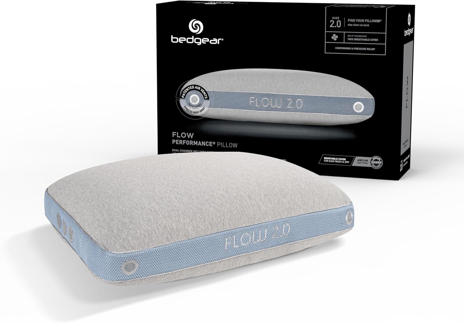 Bedgear Flow Performance Pillow, 2.0 Soft Cooling Pillow for Back