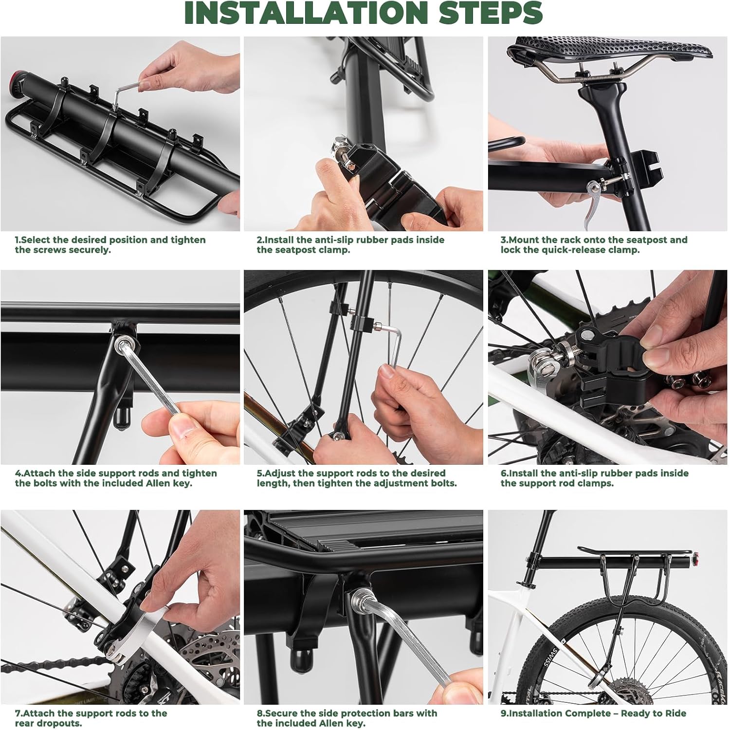 ROCKBROS Rear Bike Rack Quick Release Bike Cargo Rack for Luggage Commuting | Easy to install,heavy duty steel,red reflector,side protection,quick release system,rear back pannier rack with intructions