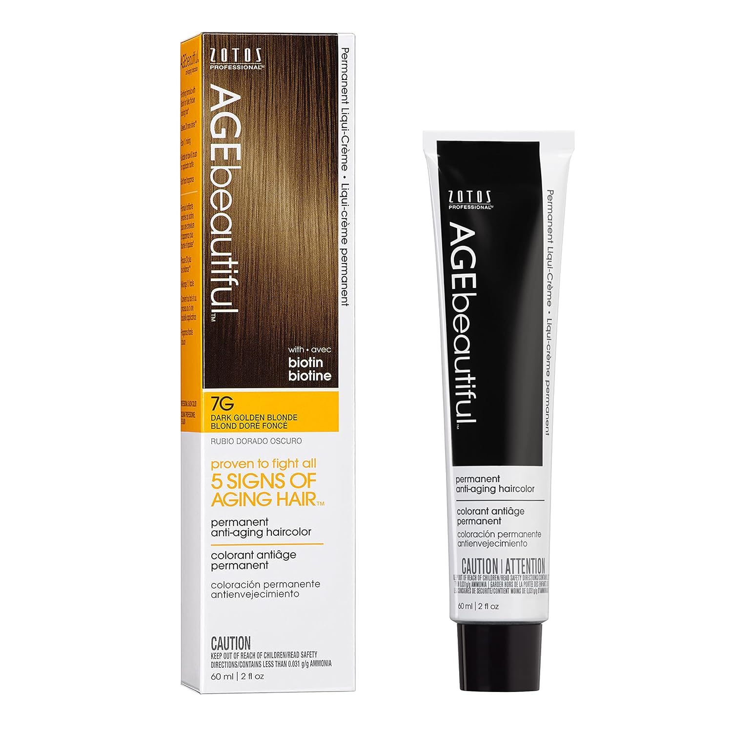 AGE beautiful Permanent Hair Color Cream, 100% Gray Coverage Hair Dye with Biotin Anti-Aging Formula for Fuller, Thicker Hair, Professional Salon Quality
