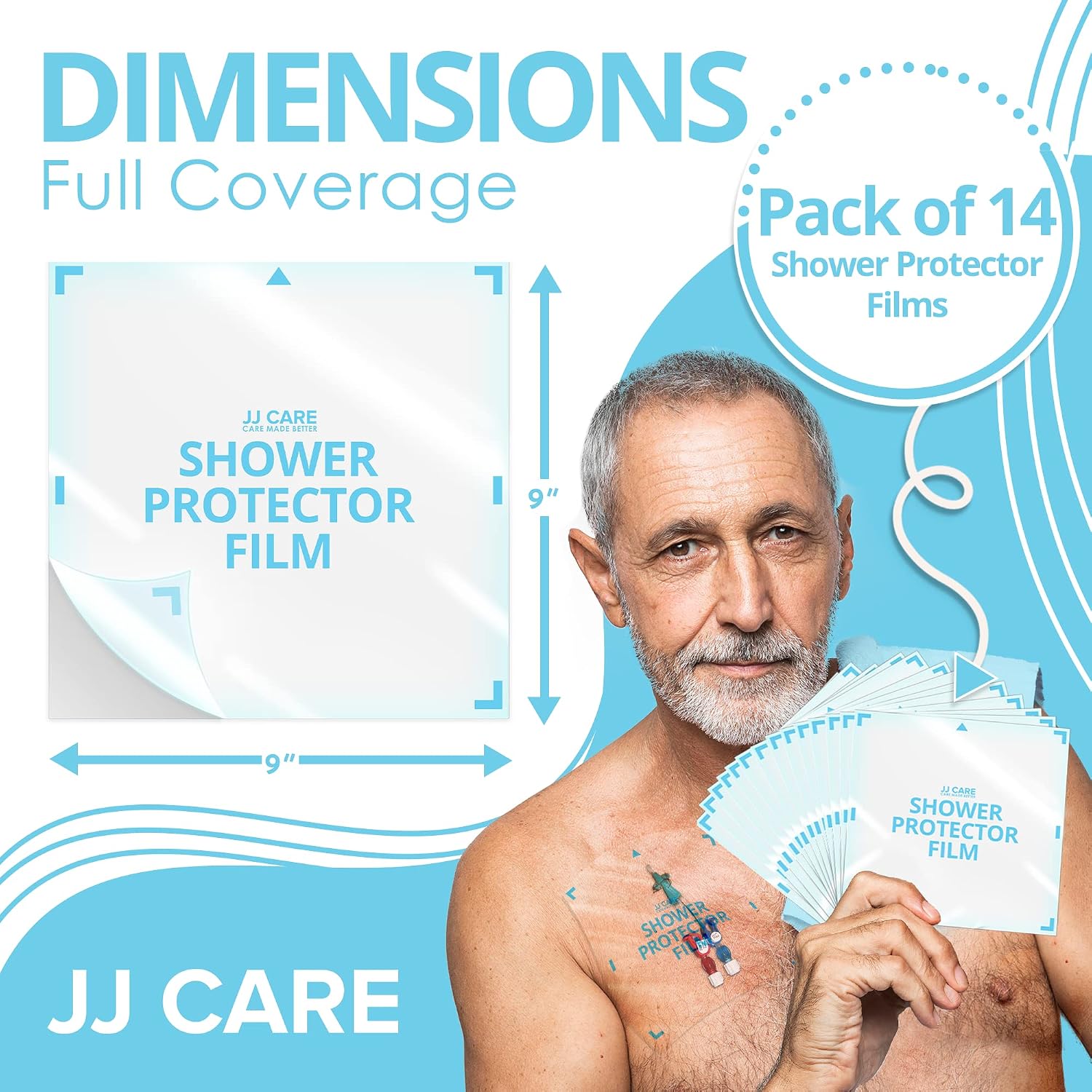 Shower Protector [Pack of 14], 9x9 Dialysis Catheter Shower Shileds Wound Cover, PICC Line Water Barrier, Colostomy Waterproof Bandage Protector