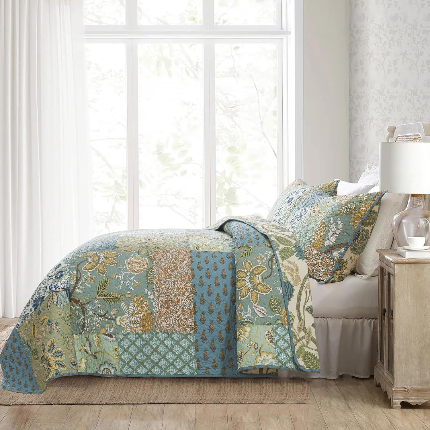 Striped Classical Cotton 3-Piece Patchwork Bedspread Quilt Sets, King Size