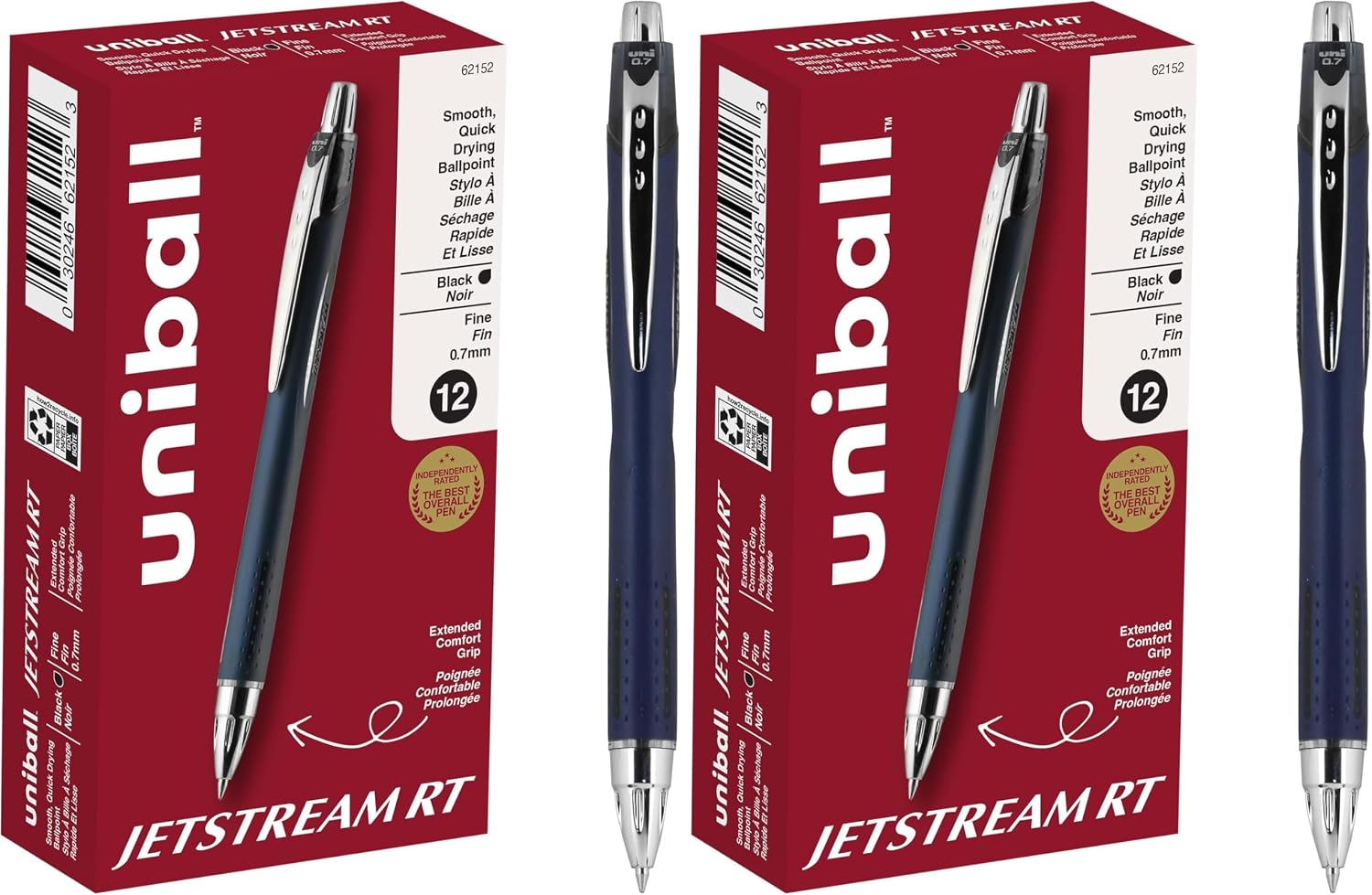 uniball™ Jetstream RT Ballpoint Pens, Black Ink, 0.7mm Fine Point, 3 Count | Retractable, Smooth Writing, Quick-Drying, Smear-Resistant, uni Super Ink™
