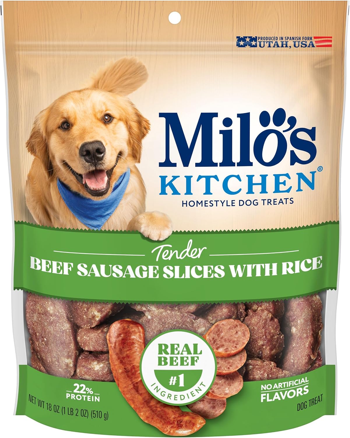 Milo’s Kitchen Chicken & Apple Sausage Slices Dog Treats, 18 Oz. Bag