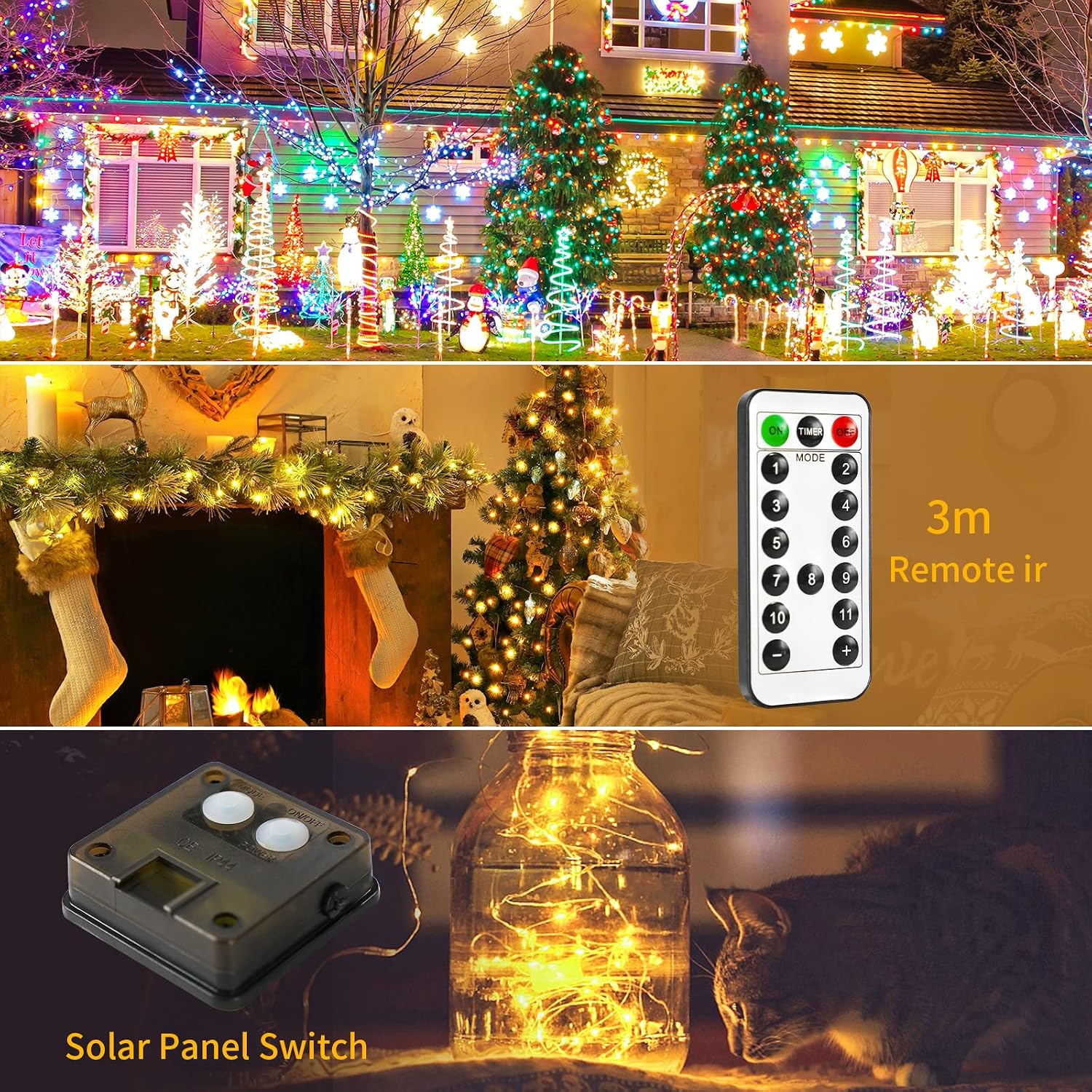 JMEXSUSS 2 Pack Solar String Lights Outdoor Total 66FT 200LED Fairy Lights | Outdoor Waterproof, 8 Modes Solar Christmas Lights for Outside Garden Tree Patio Yard Wedding Christmas Decorations, White