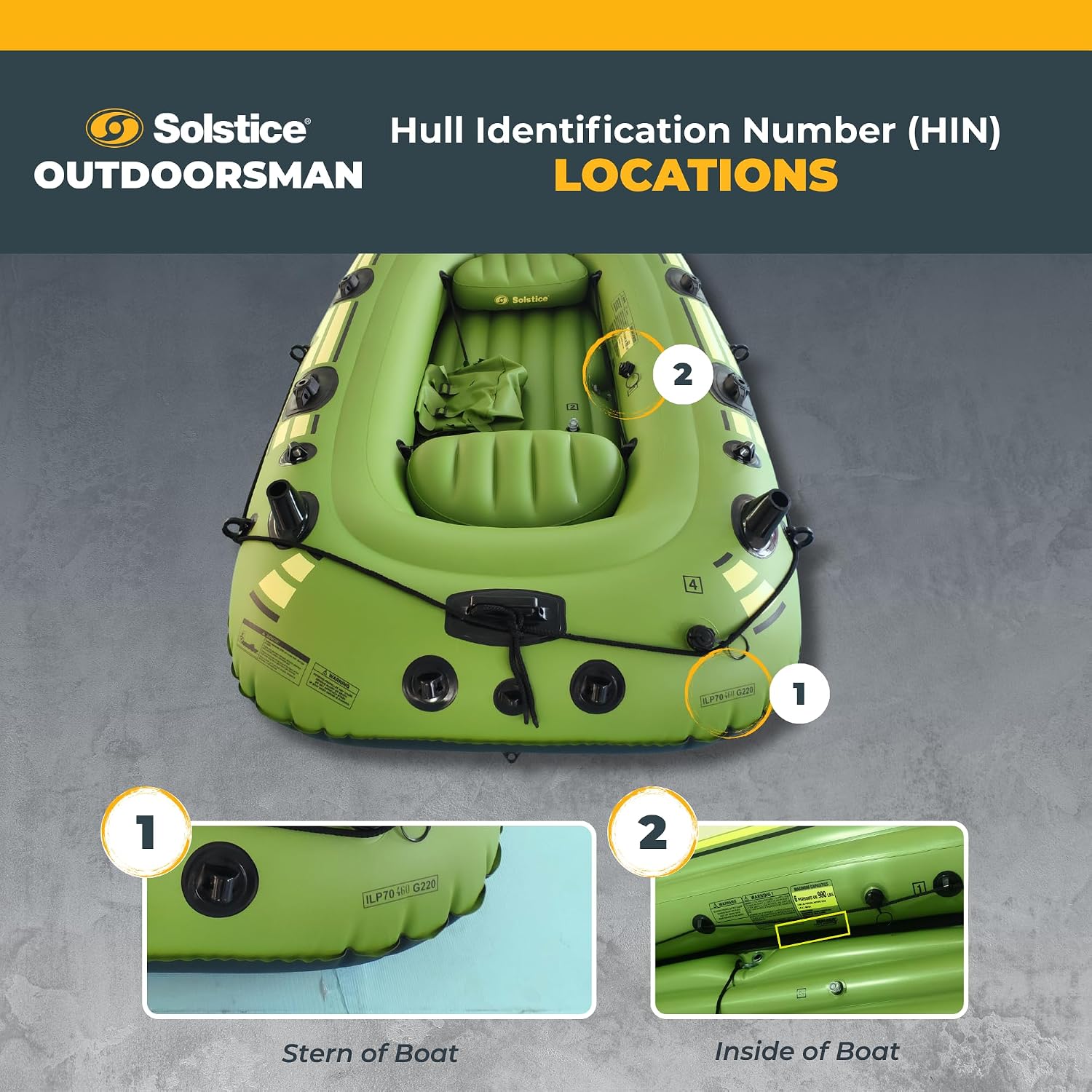 Solstice Voyager 4-Person Inflatable Fishing Boat with Dual Swivel Oar Locks and Rod -Holder, Motor Compatible 9' x 5'