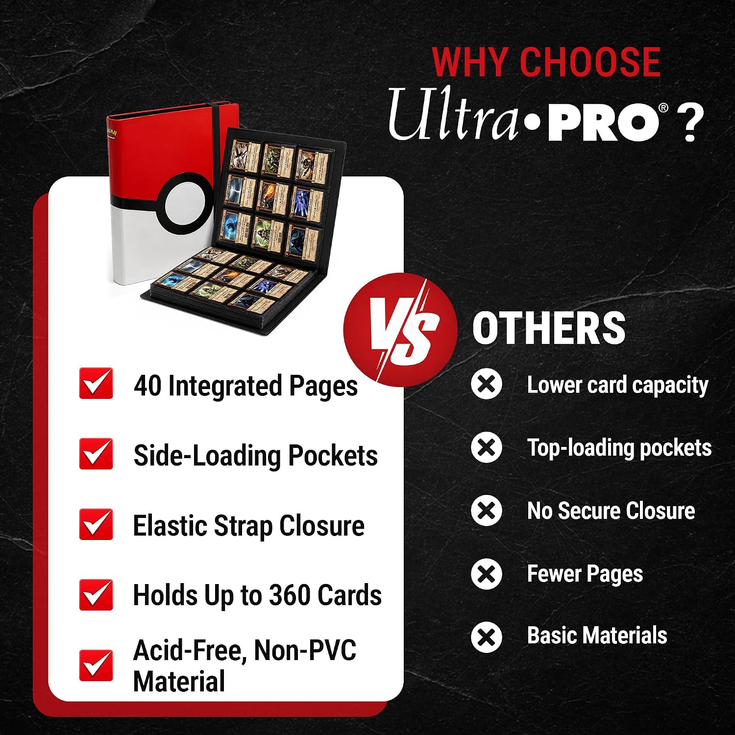 Ultra Pro Pokemon Card Binder 9 Pocket Full-View with Poke Ball Design – Trading Card Binder Holds 360 Cards Side Loading – Organizer for TCG