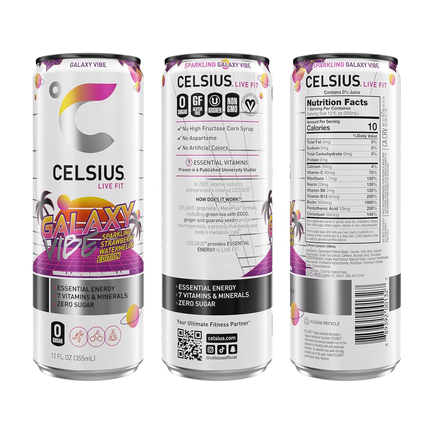CELSIUS PEACH VIBE Sparkling White Peach, Sugar Free Energy Drink, 12 Fl Oz (Pack of 12)