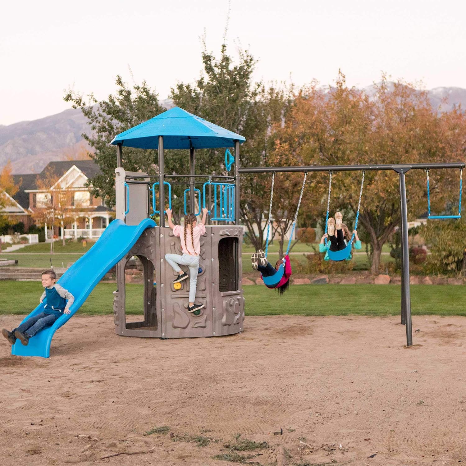 Lifetime 90918 Adventure Tower Playset Swing Set, Blue