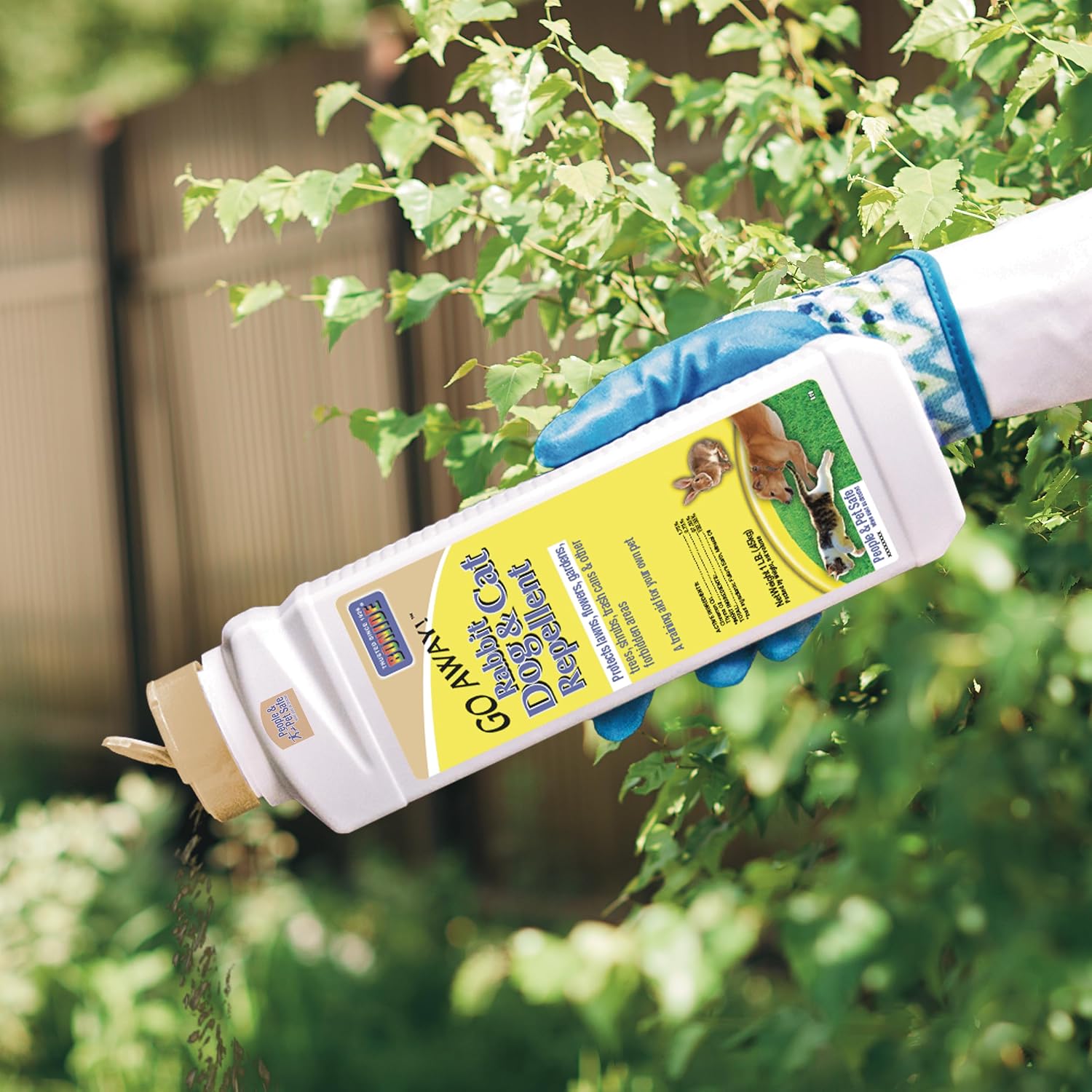 Bonide Go Away! Rabbit, Dog, & Cat Repellent Granules, 3 lbs Ready-to-Use, Keep Dogs off Lawn, Garden, Mulch & Flower Beds | Ready-to-Use, Keep Dogs off Lawn, Garden, Mulch & Flower Beds