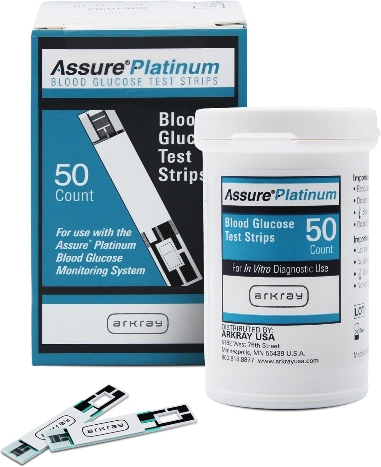 Assure Platinum Blood Glucose Test Strips – No Coding Required, 0.5 Microliter Sample, Accurate & Fast 7-Second Results, Compatible with Assure Platinum Blood Glucose Meter, 50 Count | Automatic Coding