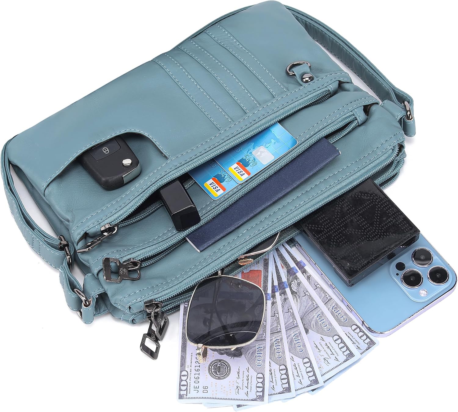MINICAT Multi Pocket Small Crossbody Purses for Women Everyday Shoulder Bag | Lightweight Organizer, Cross body Bag with Multiple Zipper Pockets, Vegan Leather, Phone Purse for Travel Casual Daily