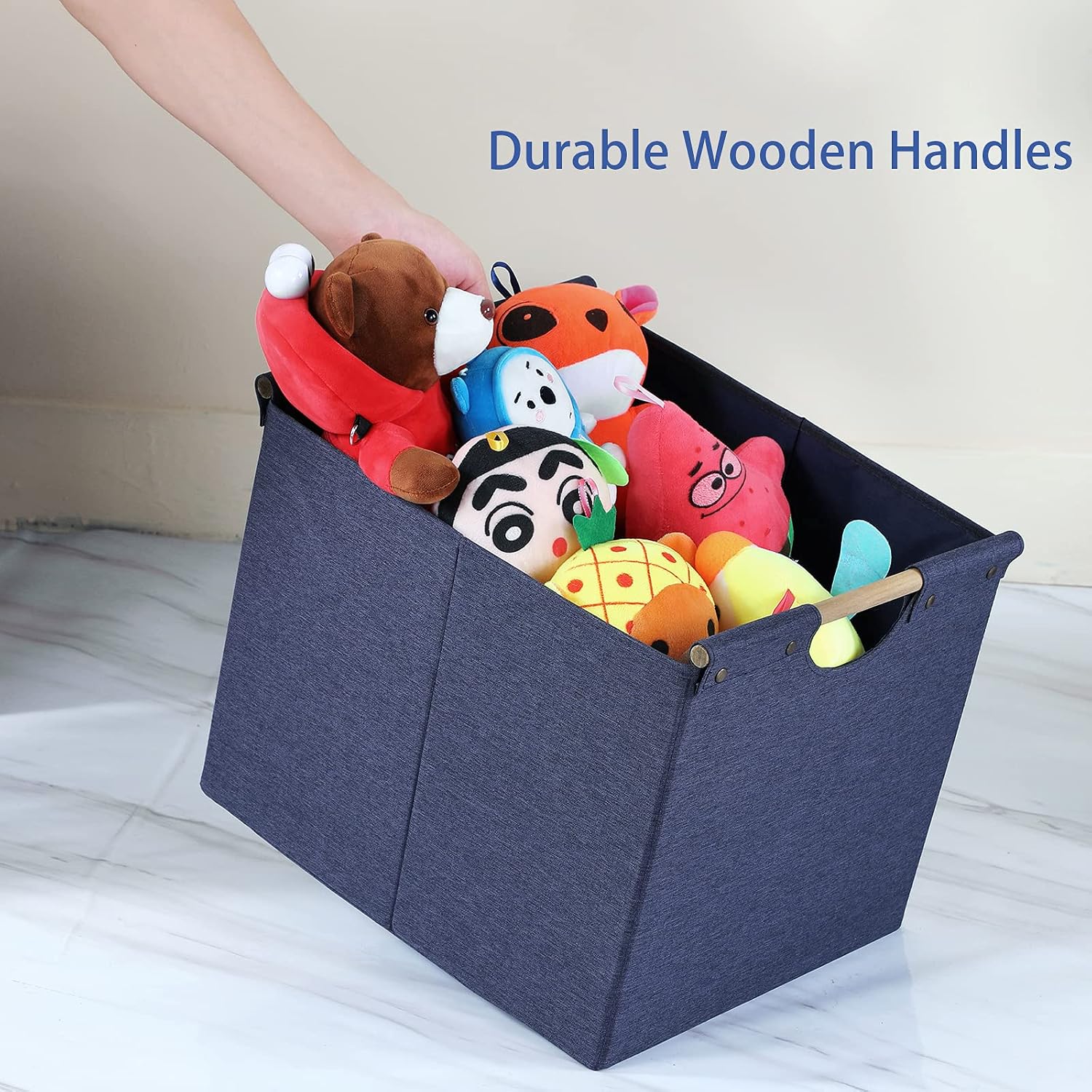 HOONEX Large Collapsible Storage Bins, Linen Fabric, 2 Pack, Storage Baskets with Wooden Carry Handles and Sturdy Heavy Cardboard, for Home, Office