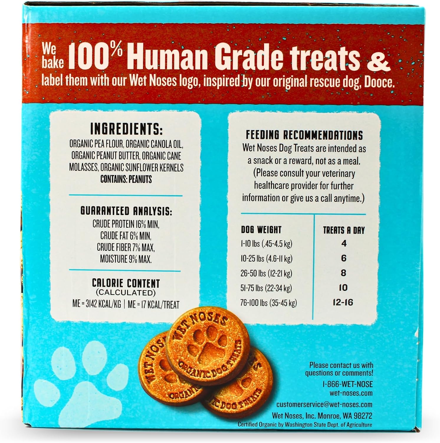Wet Noses Organic Crunchy Dog Treats – All-Natural, Human-Grade, Non-GMO, Healthy Training & Delicious Snacks for Dogs