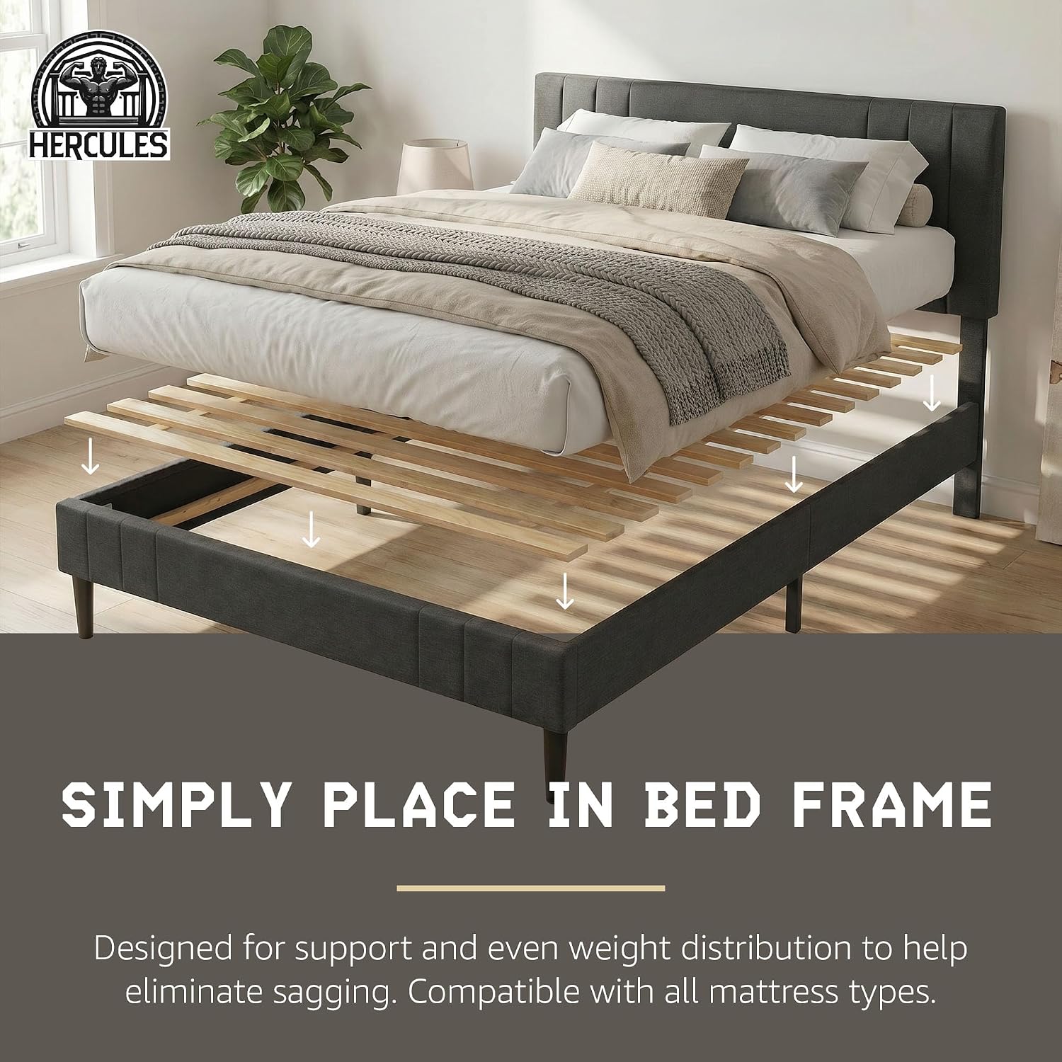 Hercules Xtreme Bed Frame Support Slats, Heavy-Duty Solid Pine Wood | Bunkie Board Under Bed-Support, Wooden Support Board for Sagging, Queen Size