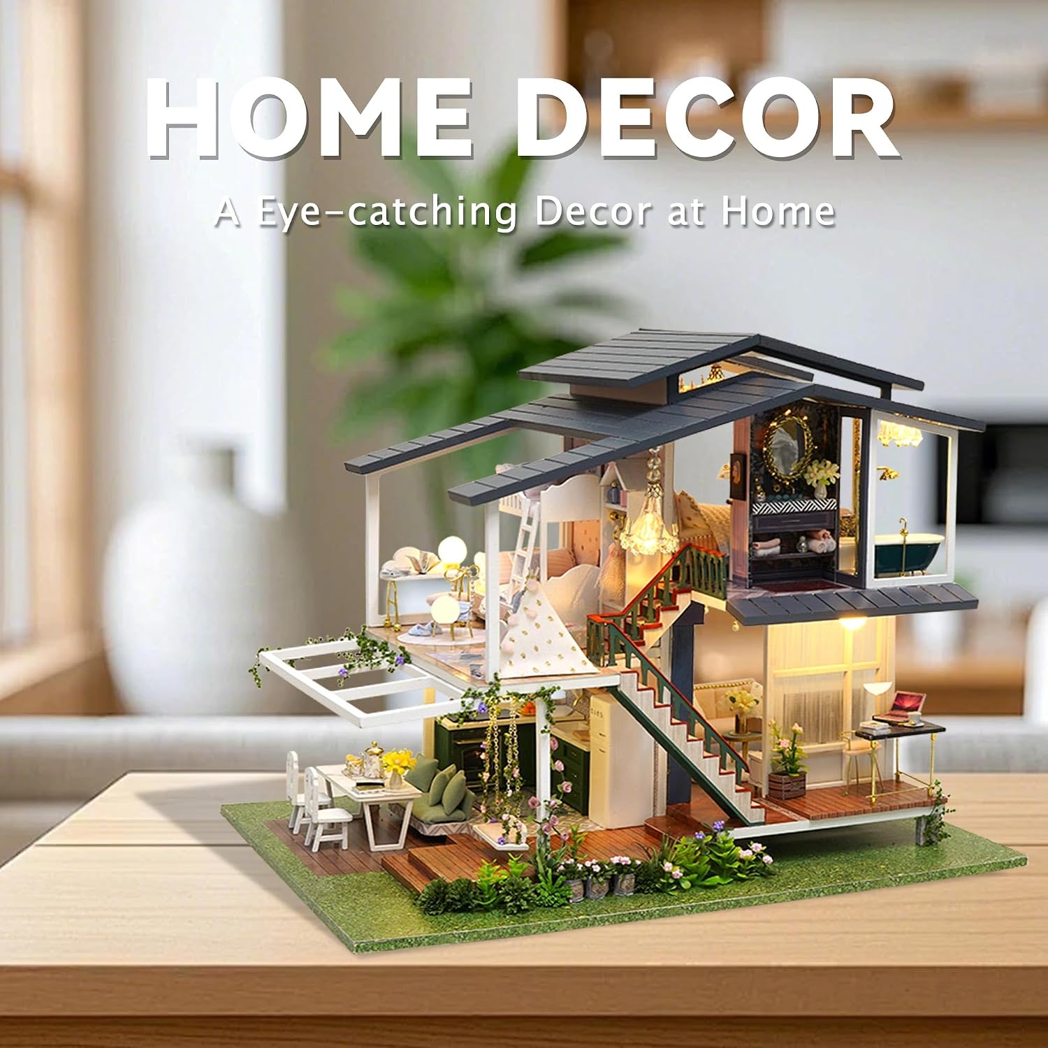 Flever Dollhouse Miniature DIY House Kit Manual Creative with Furniture for Romantic Artwork Gift (Perfect Time Apartment)