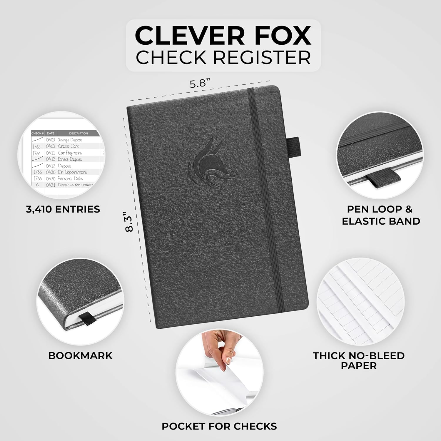 Clever Fox Check Register Book, Checkbook Ledger, 5.8x8.3 Purple
