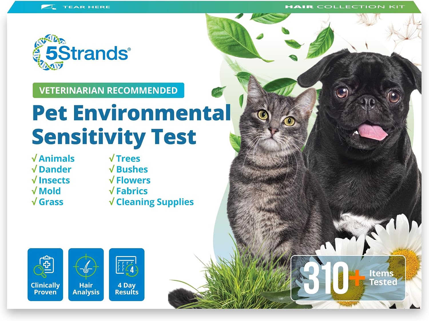 5Strands Pet Environmental Sensitivity Test, 310 Items Tested, at Home Intolerance Test for Dogs & Cats - Fabrics, Grass, Trees, Pollen