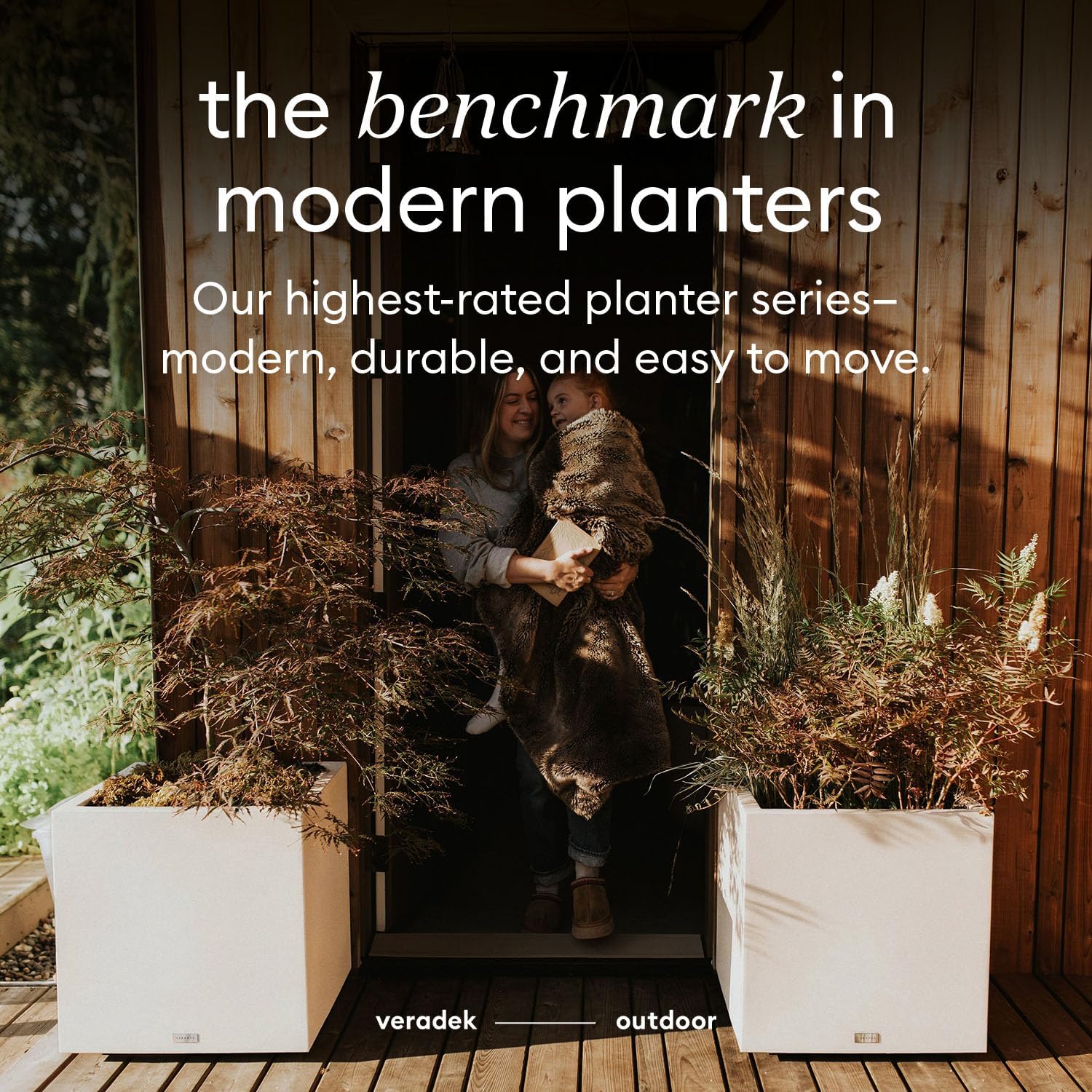 Veradek Block Series Cube Planter - Square Outdoor Planter | Made From Durable Plastic With Double-Walled Construction. Modern Porch/Patio Décor for Plants and Flowers