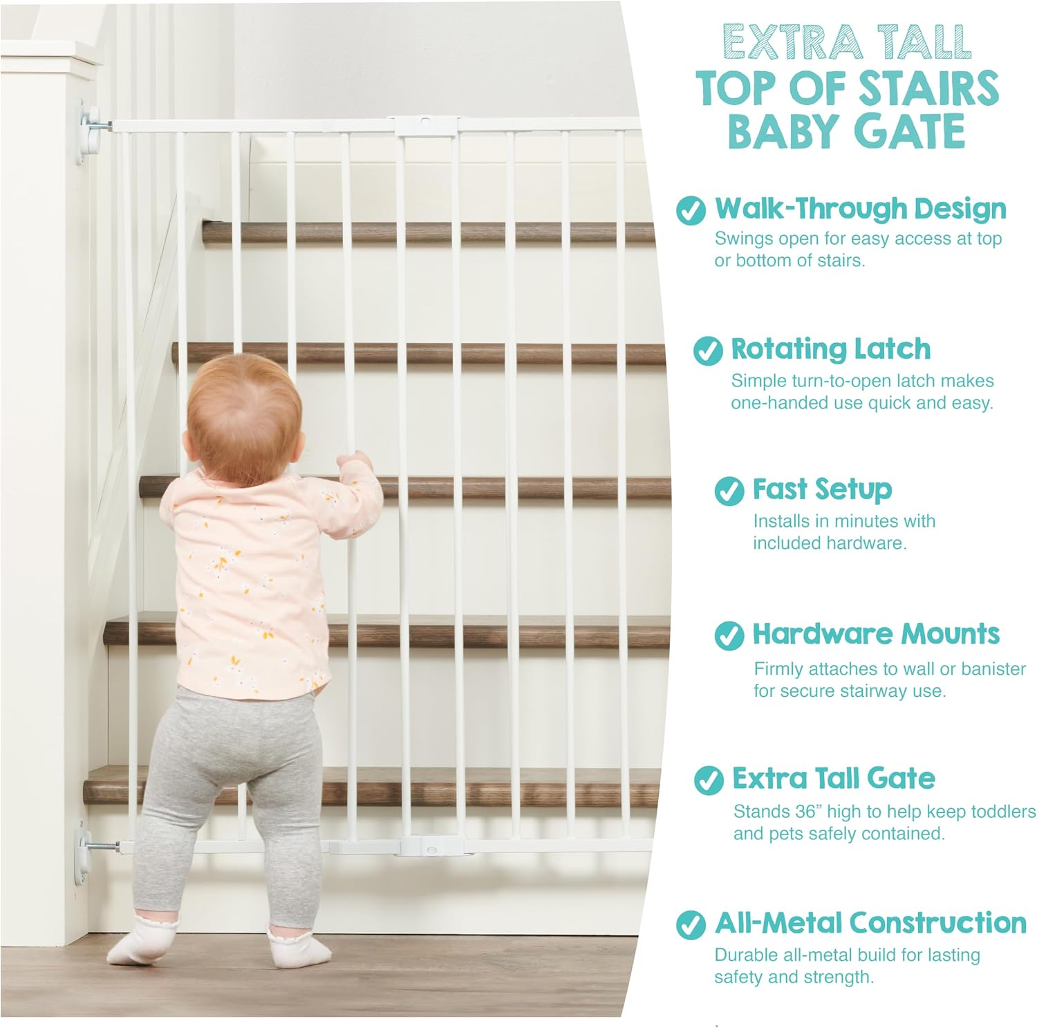 Regalo Safety 36" Extra Tall Baby Gate for Top of Stairs & Dooways