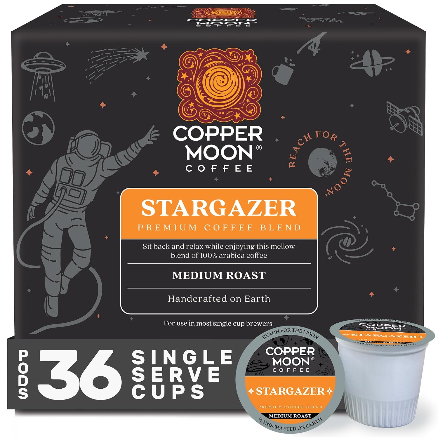 Copper Moon K-Cup Coffee Pods, Medium Roast, Costa Rican Blend, 80 Count | Single Serve, Vegan, Allergen Free, Non-GMO, Kosher, Small Batch Roasted, Vegetarian, Compatible with Keurig K Cup Brewers
