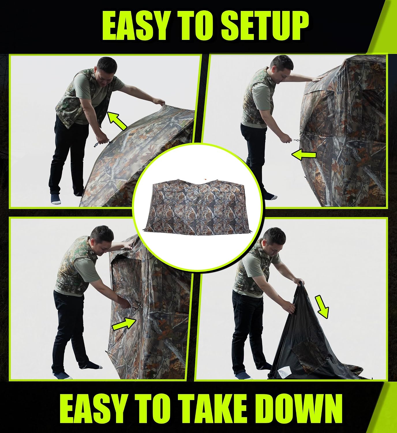 THUNDERBAY Bunkhouse Pop Up Portable 6 Person Side-by-Side Hunting Blind, Footprint: 140"x70" with 80" Height