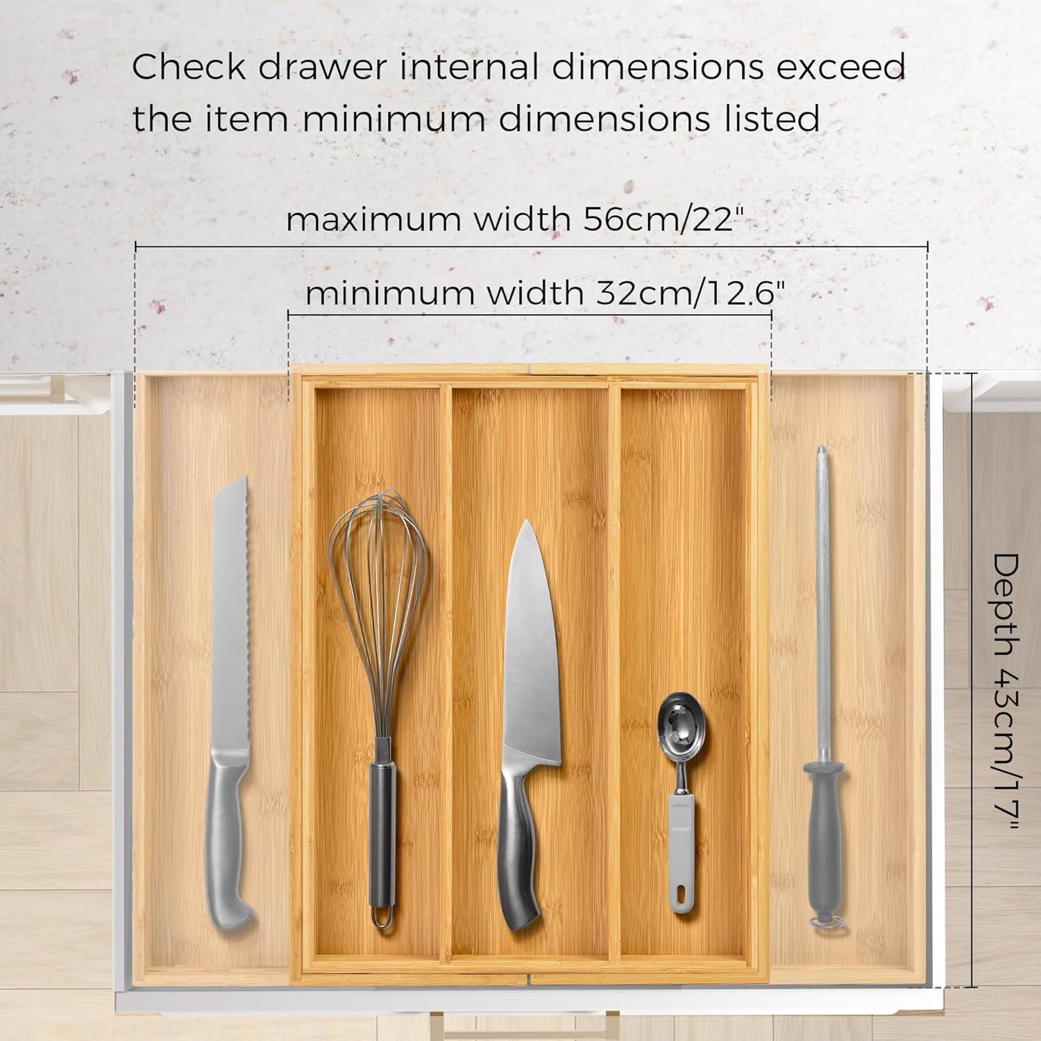 Utoplike Bamboo Expandable Kitchen Drawer Organizer Silverware Utensil Tray